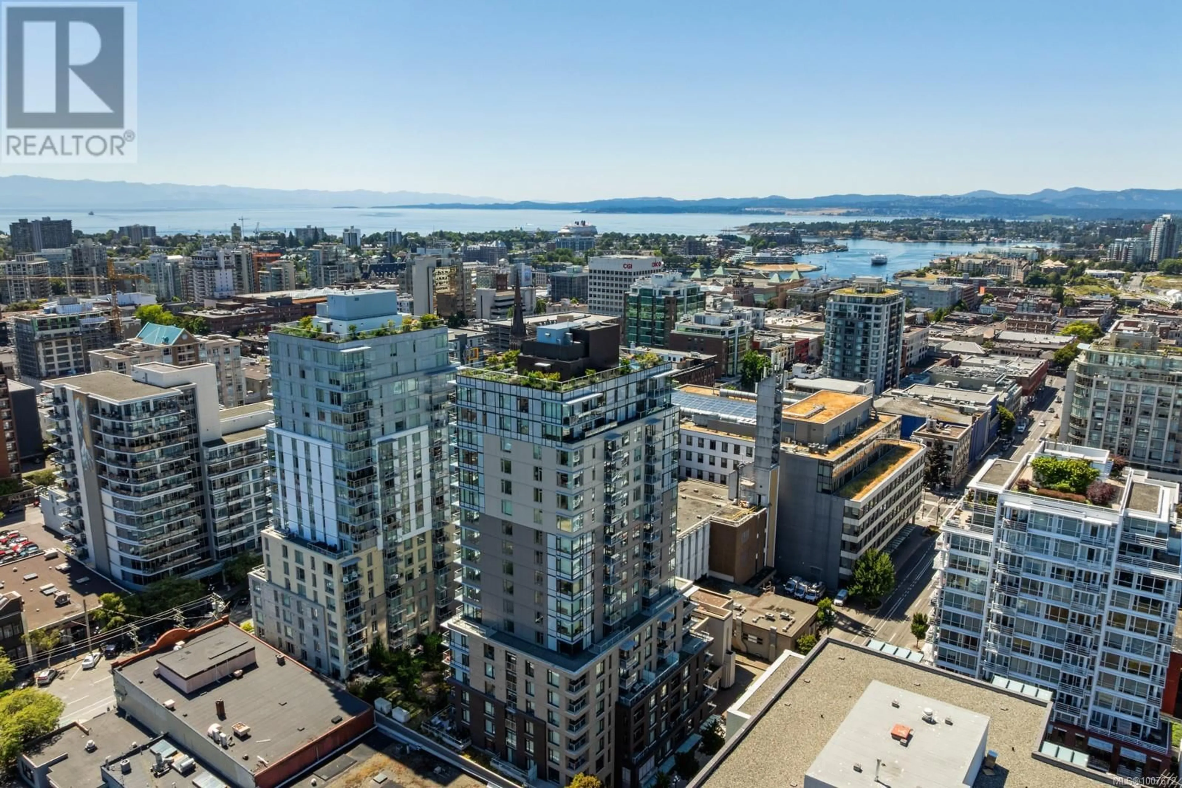 A pic from outside/outdoor area/front of a property/back of a property/a pic from drone, city buildings view from balcony for 1801 - 845 JOHNSON STREET, Victoria British Columbia V8W0G3