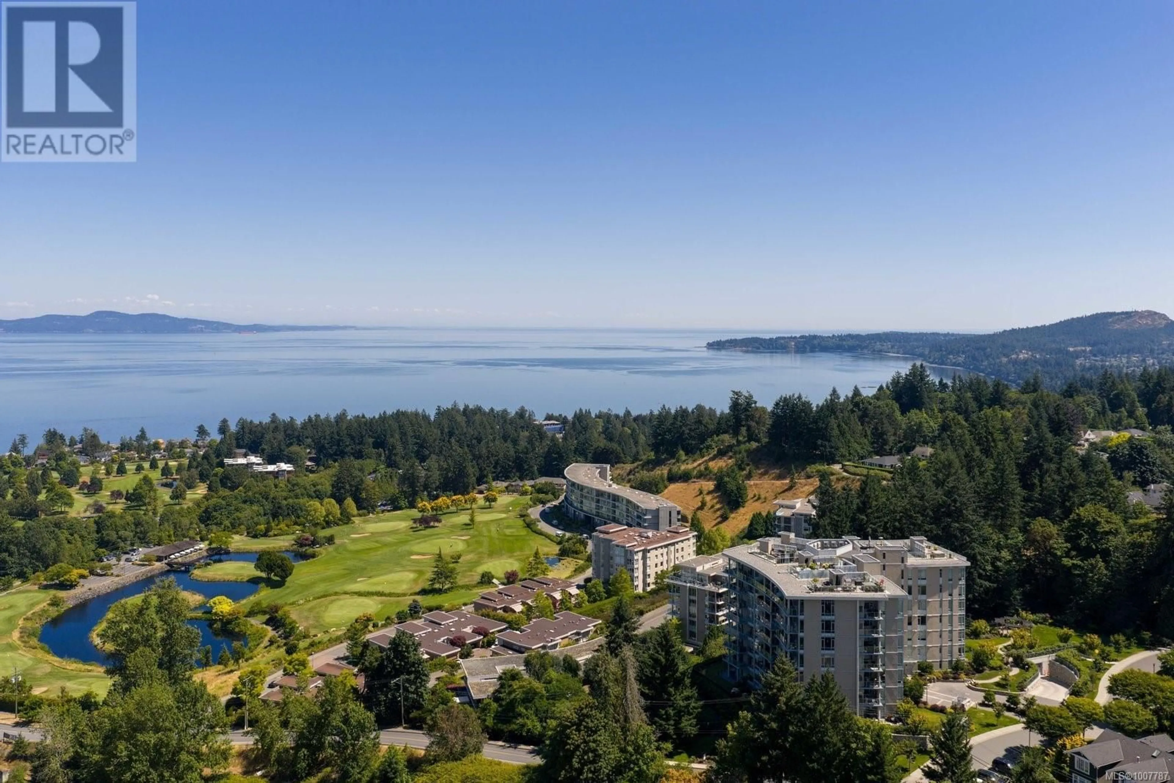 A pic from outside/outdoor area/front of a property/back of a property/a pic from drone, water/lake/river/ocean view for 602 - 5388 HILL RISE TERRACE, Saanich British Columbia V8Y3K3