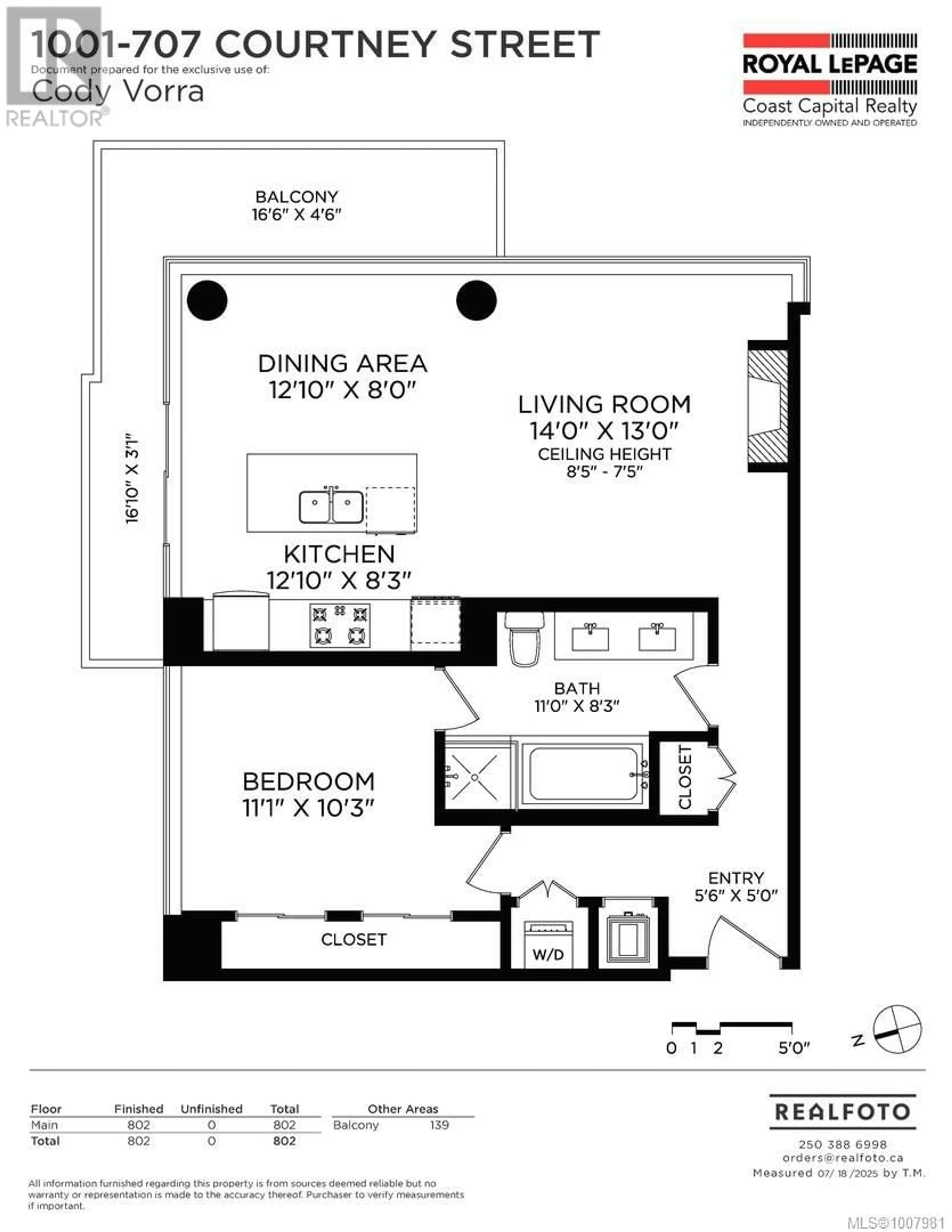 Floor plan for 1001 - 707 COURTNEY STREET, Victoria British Columbia V8W0A9