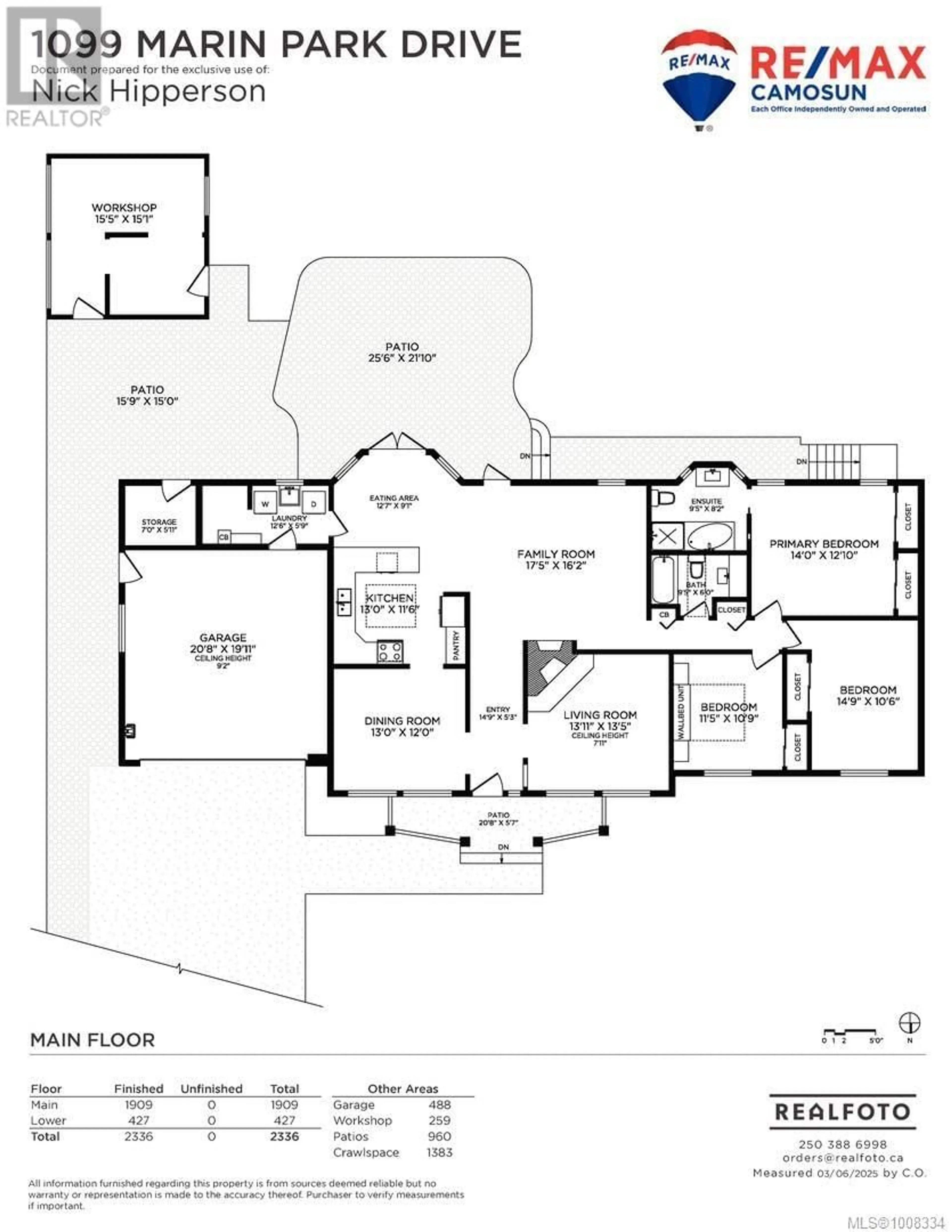 Floor plan for 1099 MARIN PARK DRIVE, Central Saanich British Columbia V8M1E8
