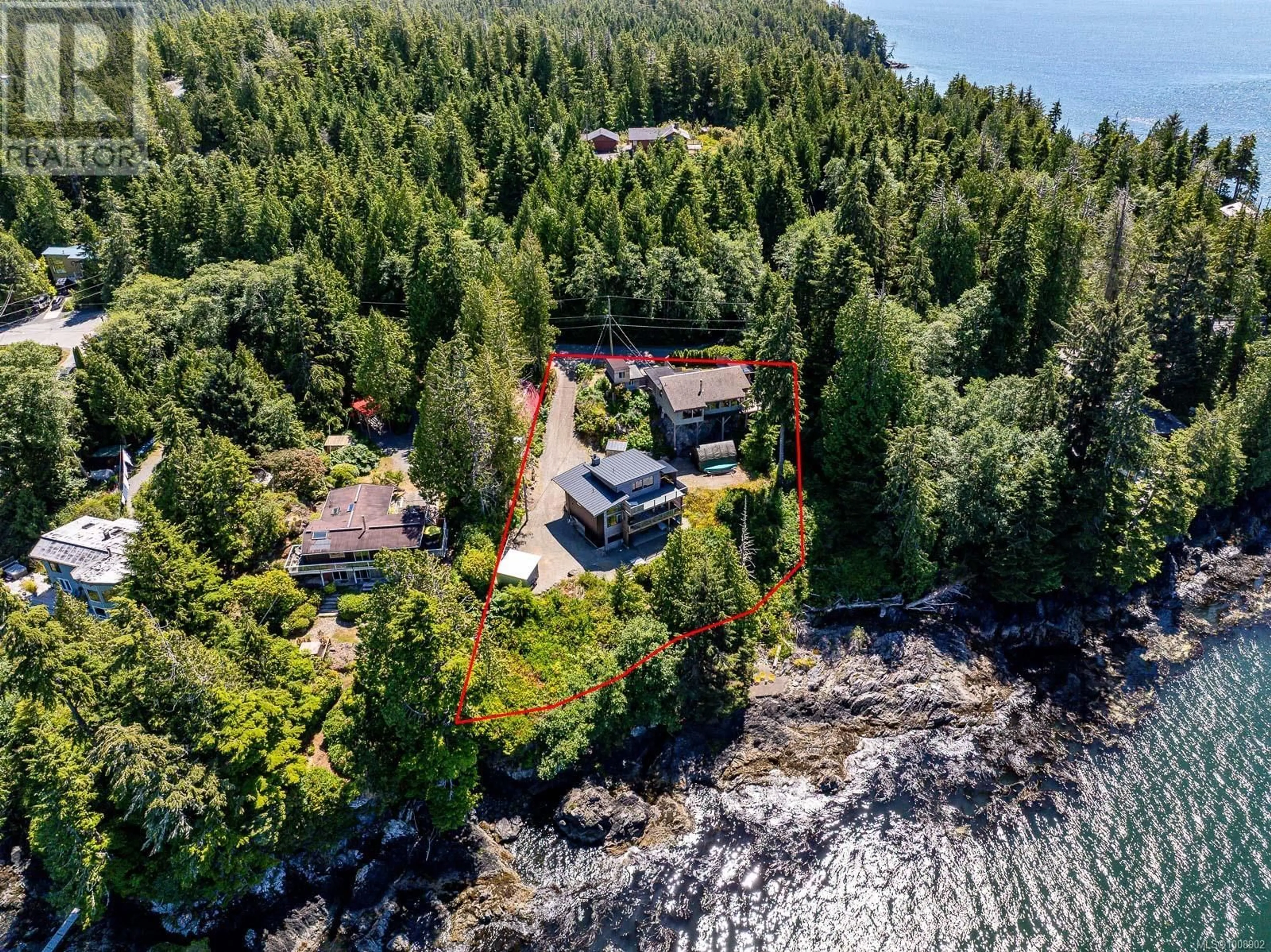 A pic from outside/outdoor area/front of a property/back of a property/a pic from drone, water/lake/river/ocean view for 100 ARNET ROAD, Tofino British Columbia V0R2Z0
