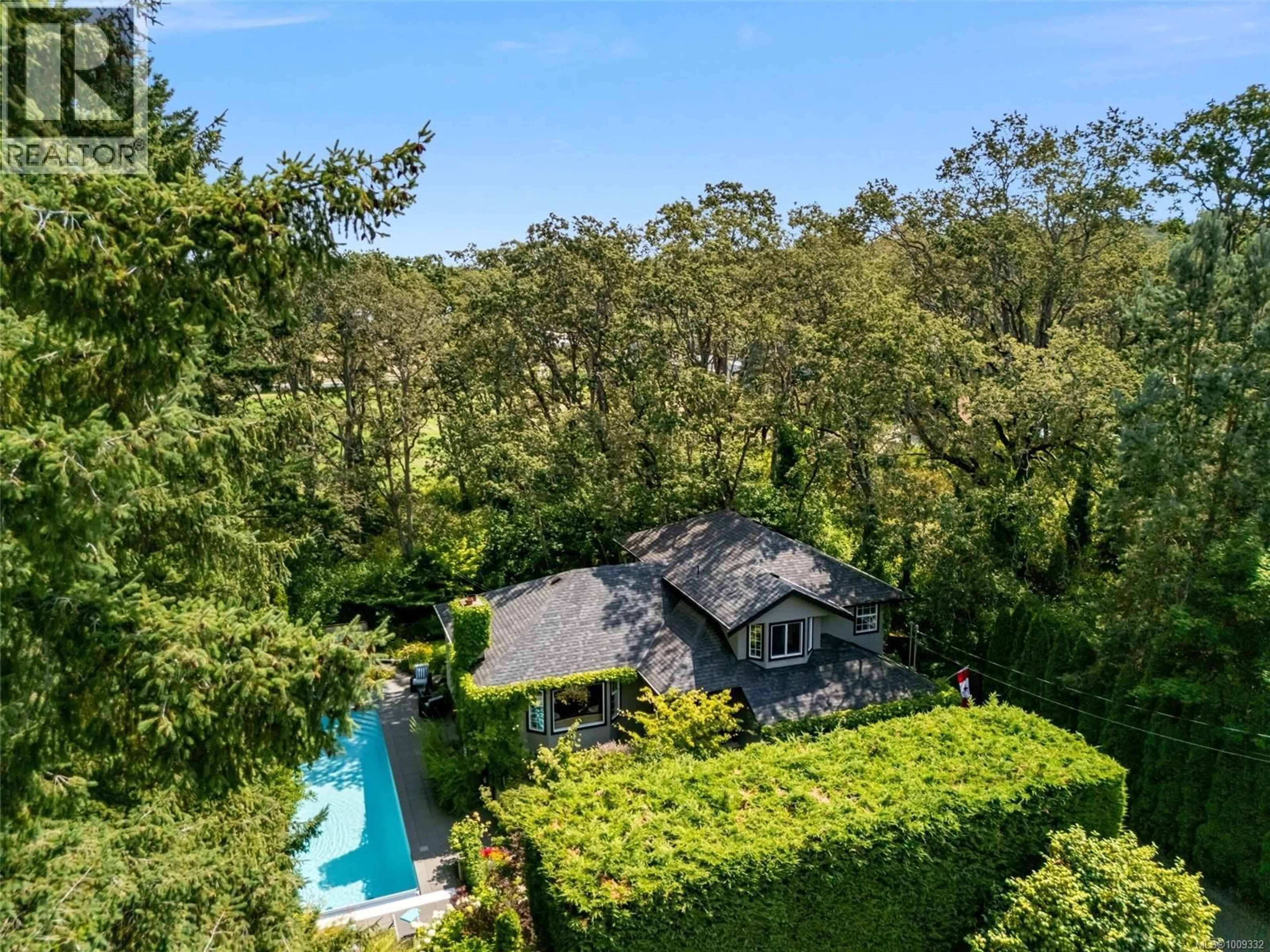 A pic from outside/outdoor area/front of a property/back of a property/a pic from drone, water/lake/river/ocean view for 3971 BLENKINSOP ROAD, Saanich British Columbia V8P3P8