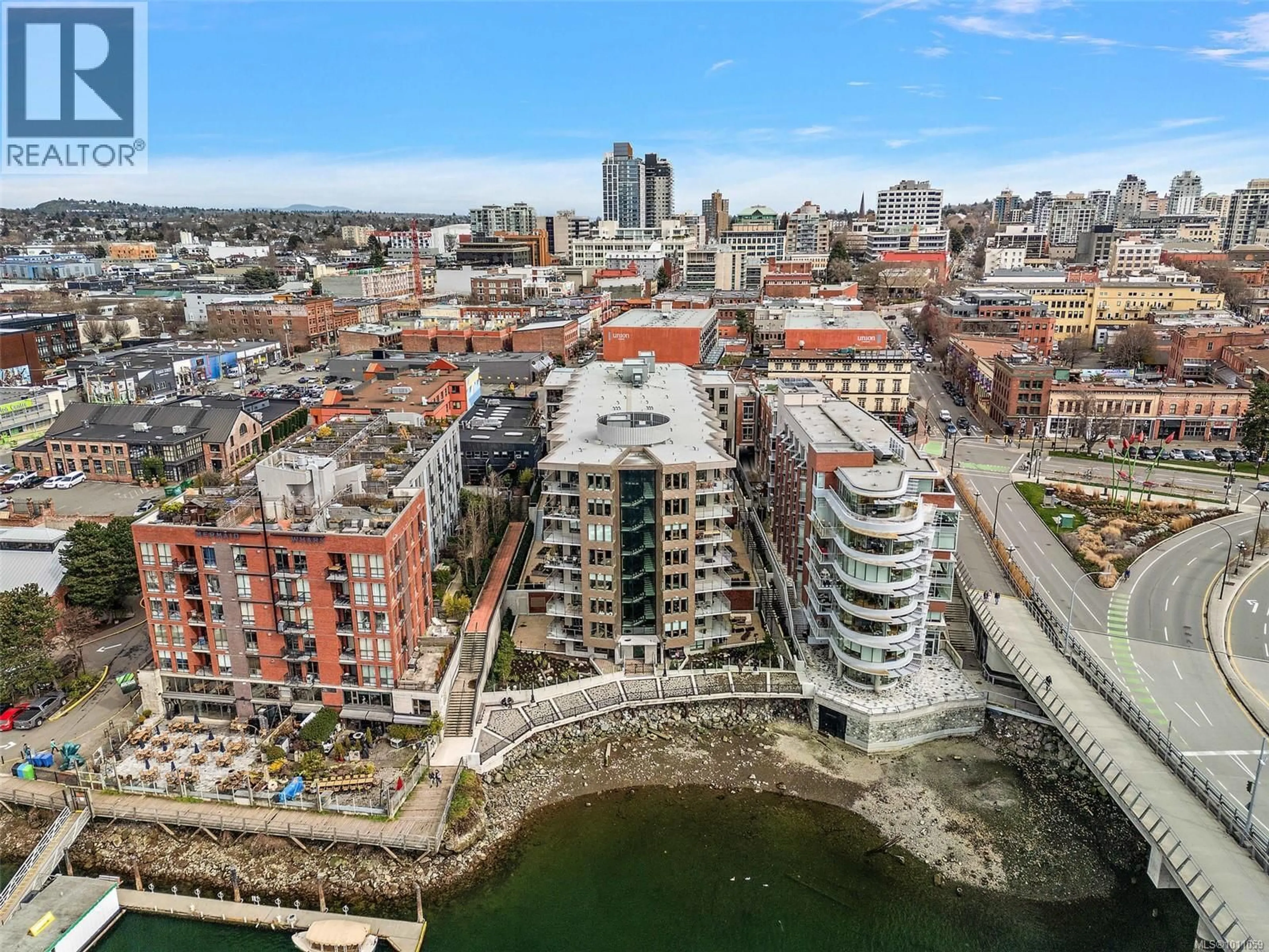 A pic from outside/outdoor area/front of a property/back of a property/a pic from drone, city buildings view from balcony for 807 - 1628 STORE STREET, Victoria British Columbia V8W3K3