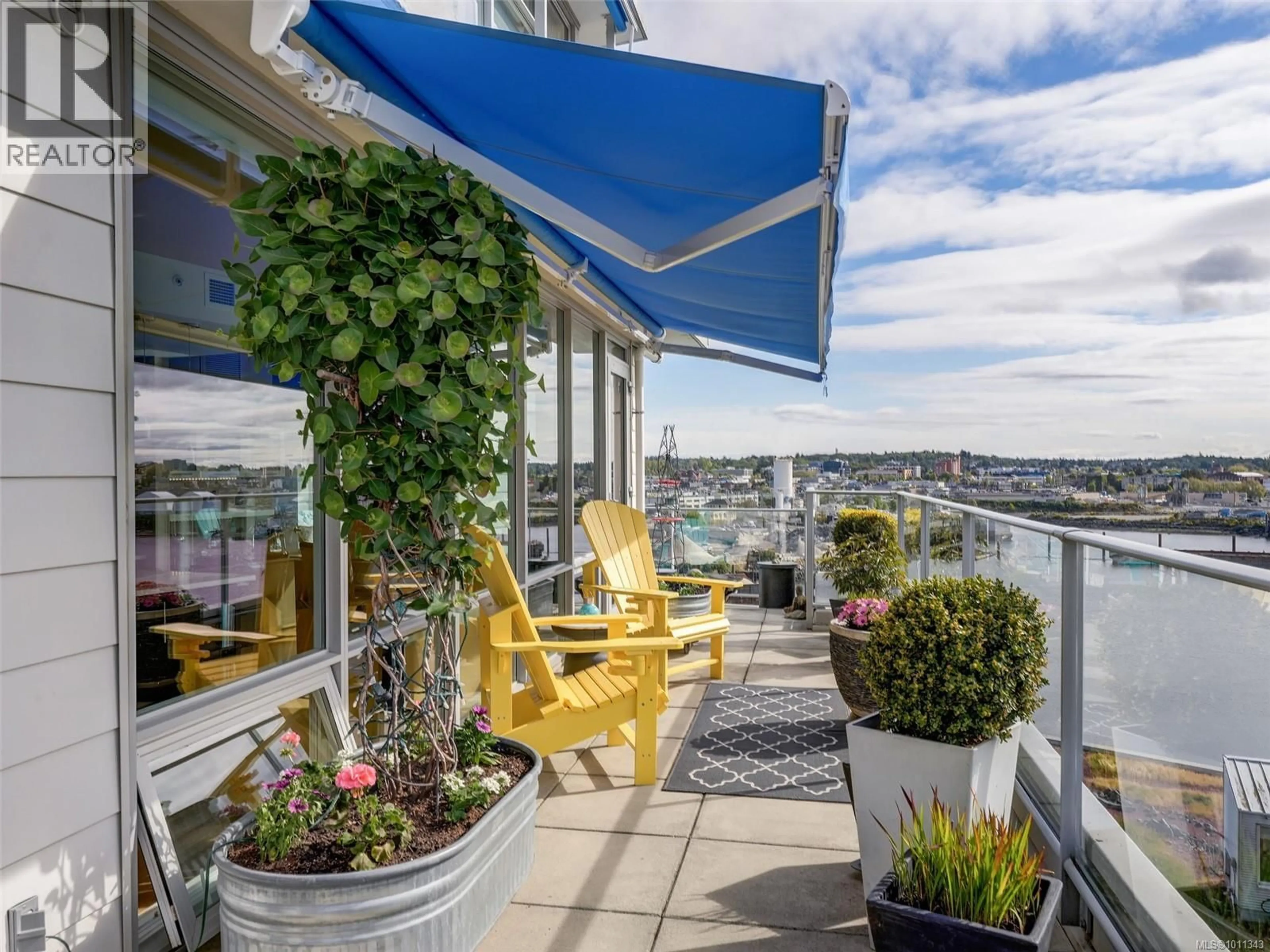 Patio, city buildings view from balcony for 704 - 399 TYEE ROAD, Victoria British Columbia V9A0A8
