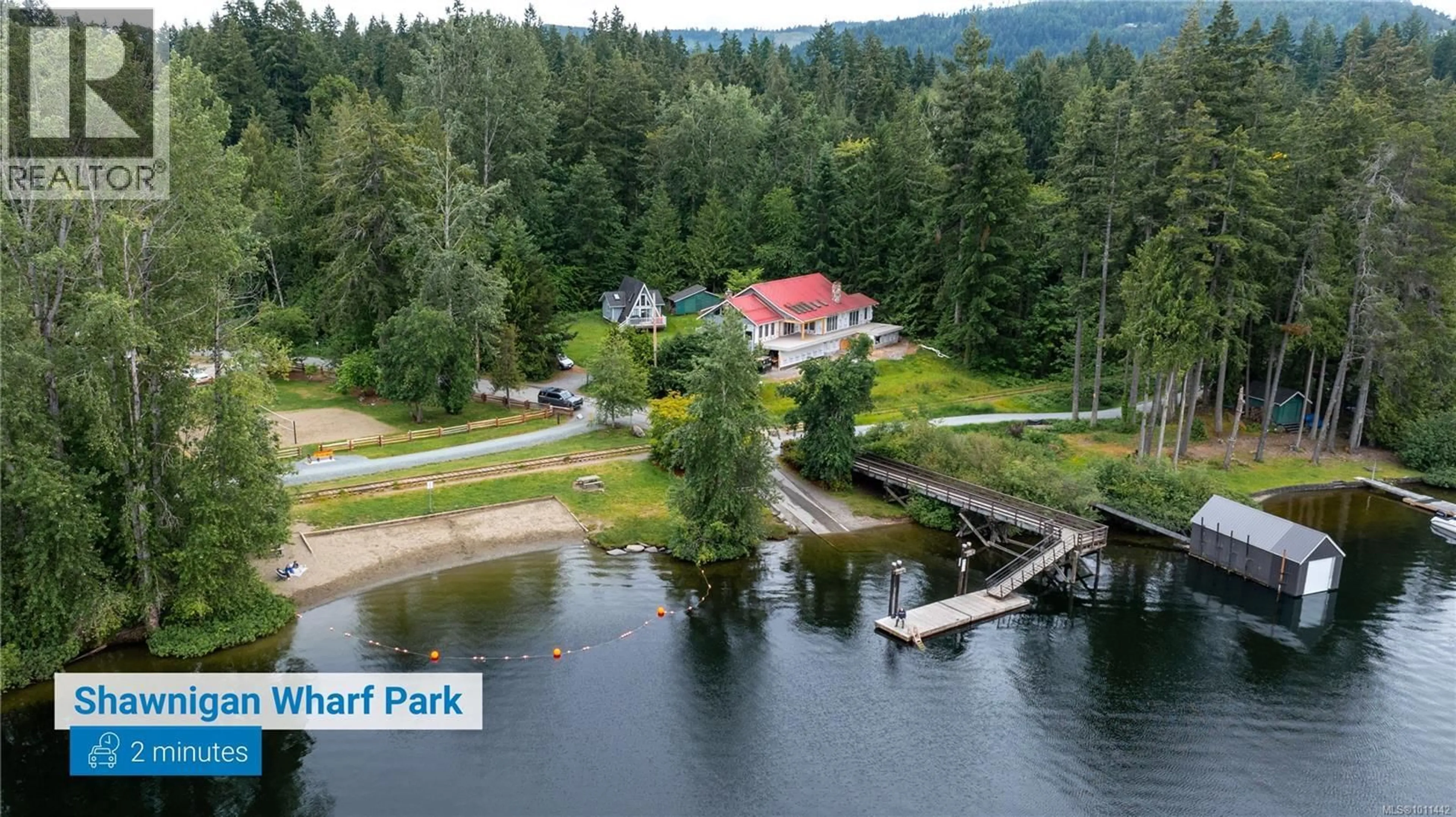 A pic from outside/outdoor area/front of a property/back of a property/a pic from drone, water/lake/river/ocean view for 2719 DUNDAS ROAD, Shawnigan Lake British Columbia V0R2W0