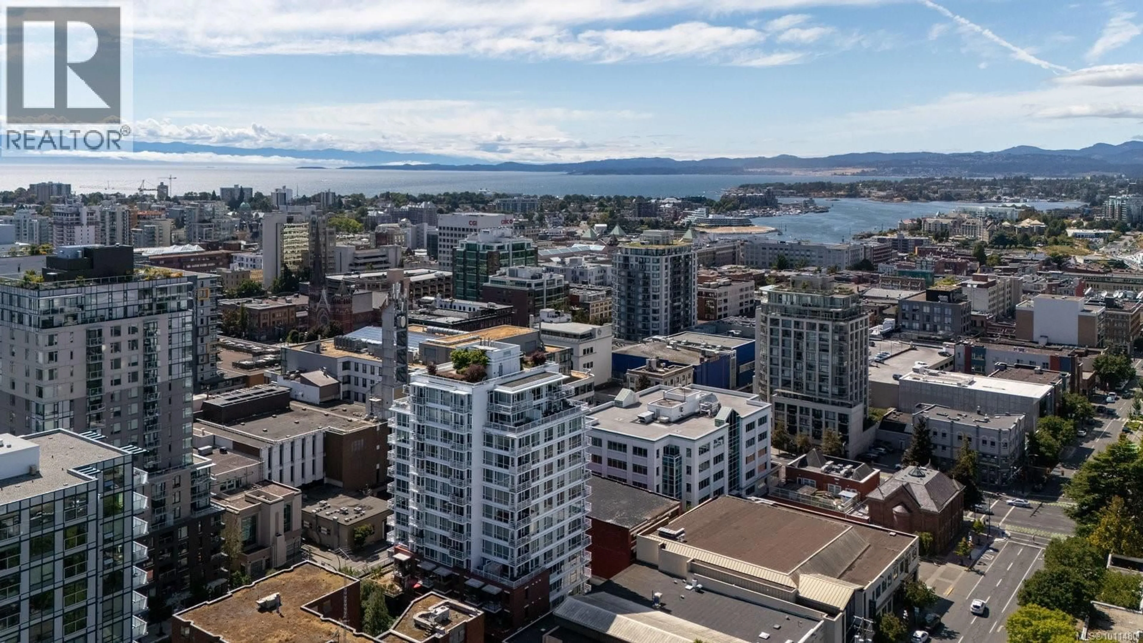 A pic from outside/outdoor area/front of a property/back of a property/a pic from drone, city buildings view from balcony for 1401 - 834 JOHNSON STREET, Victoria British Columbia V8W1N3