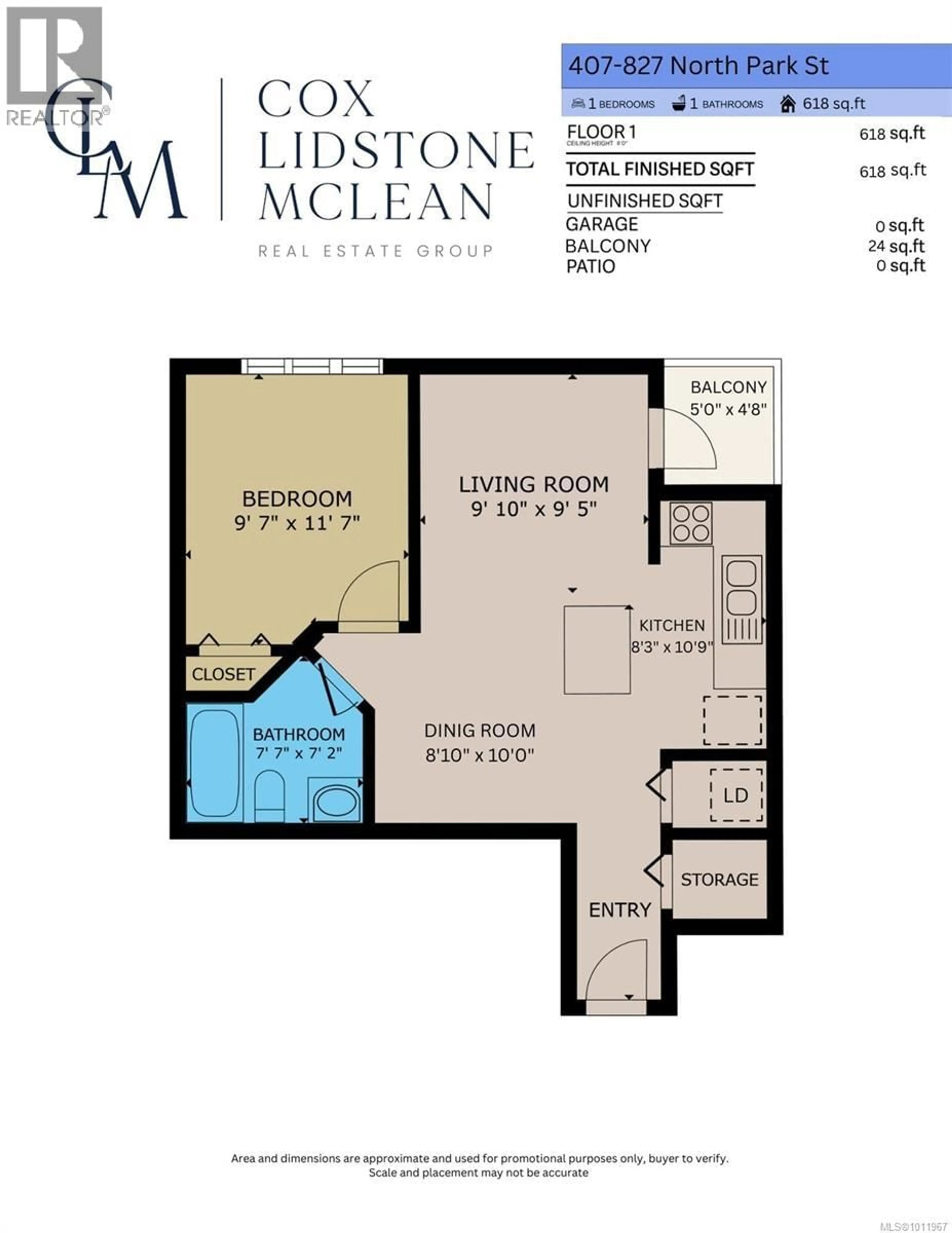 Floor plan for 407 - 827 NORTH PARK STREET, Victoria British Columbia V8W1S9