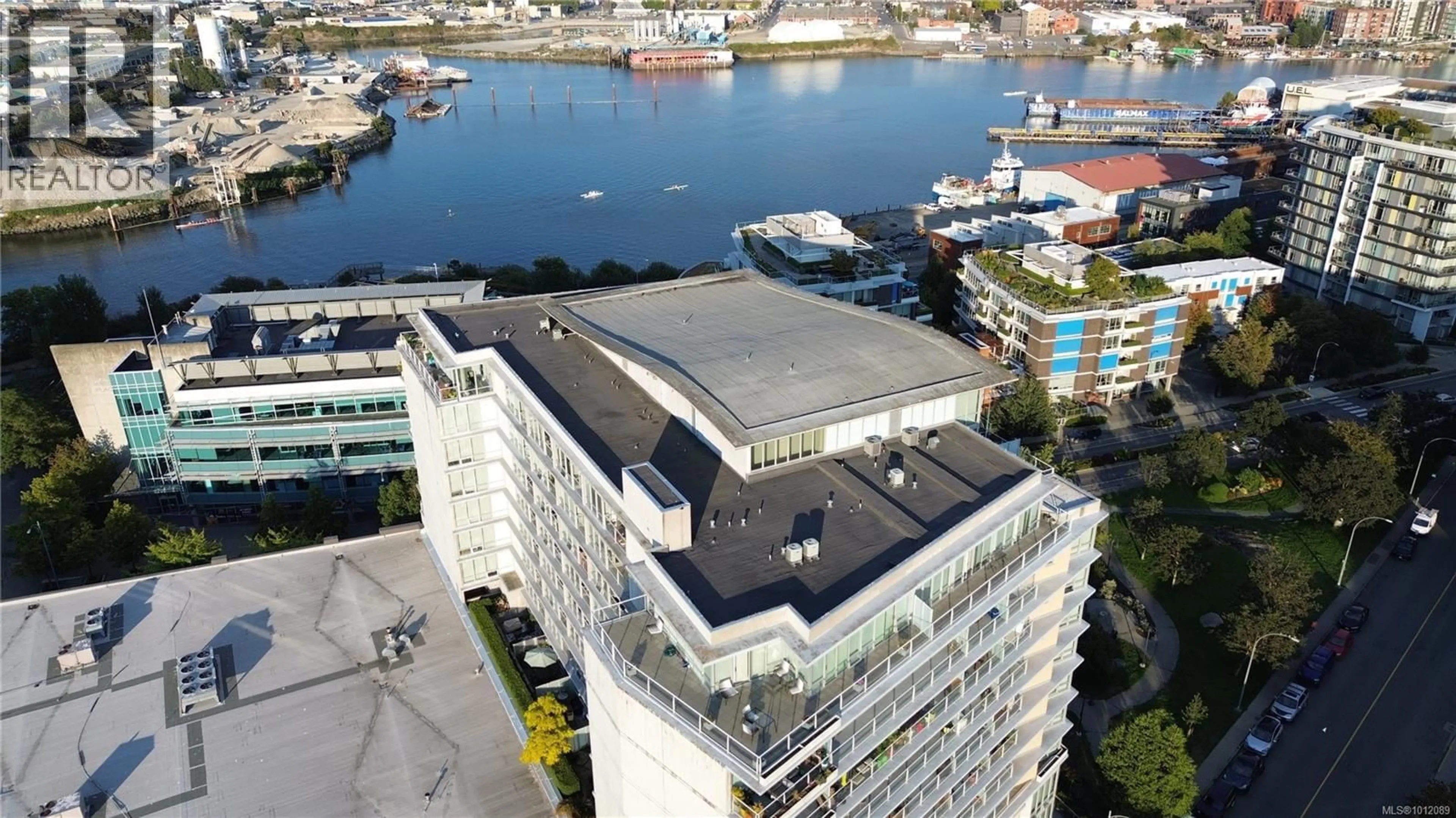A pic from outside/outdoor area/front of a property/back of a property/a pic from drone, city buildings view from balcony for 1205 - 160 WILSON STREET, Victoria British Columbia V9A7P9