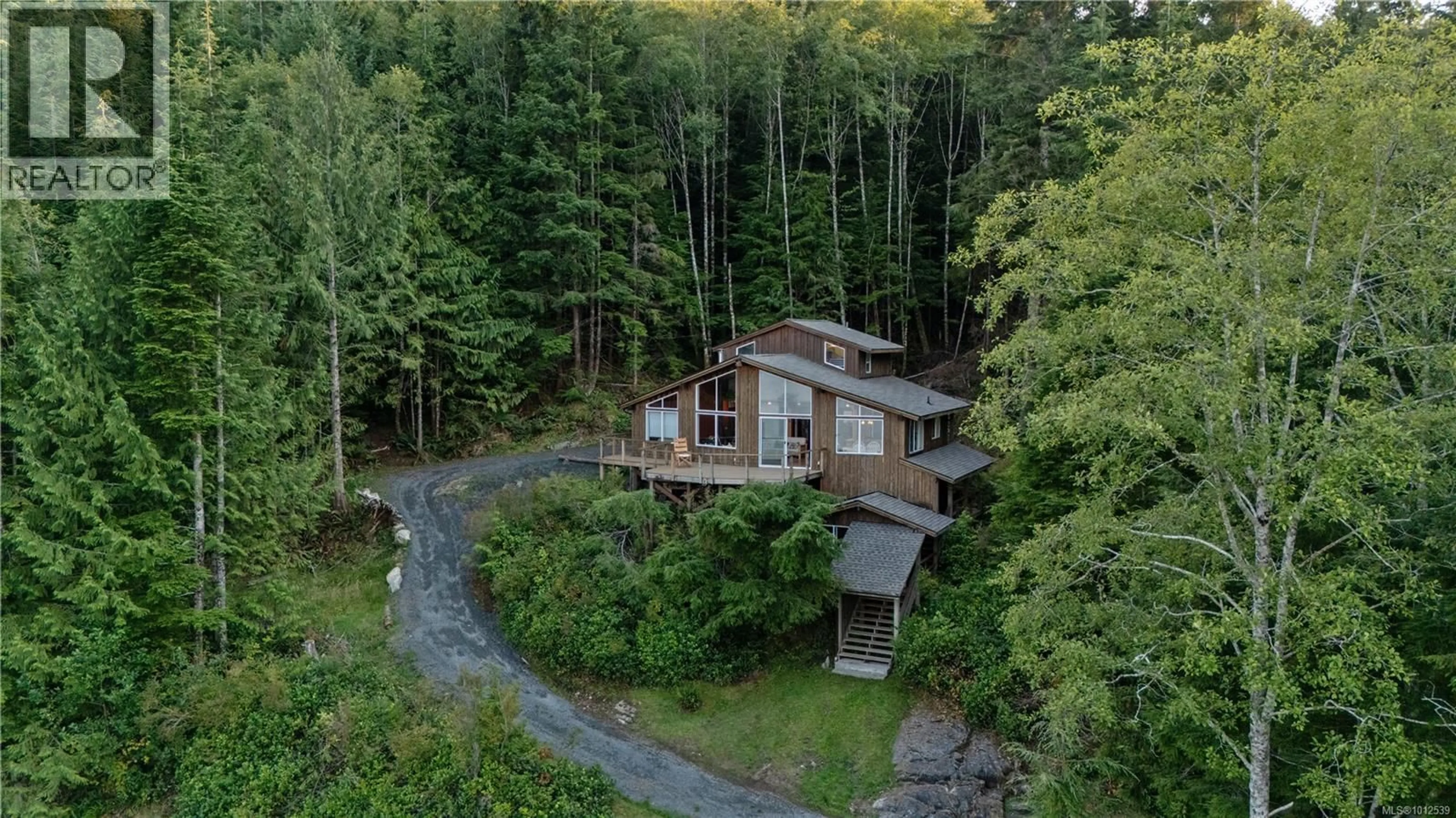 A pic from outside/outdoor area/front of a property/back of a property/a pic from drone, forest/trees view for 6 CHERRY LANE, West Thurlow Island British Columbia V0P1B0