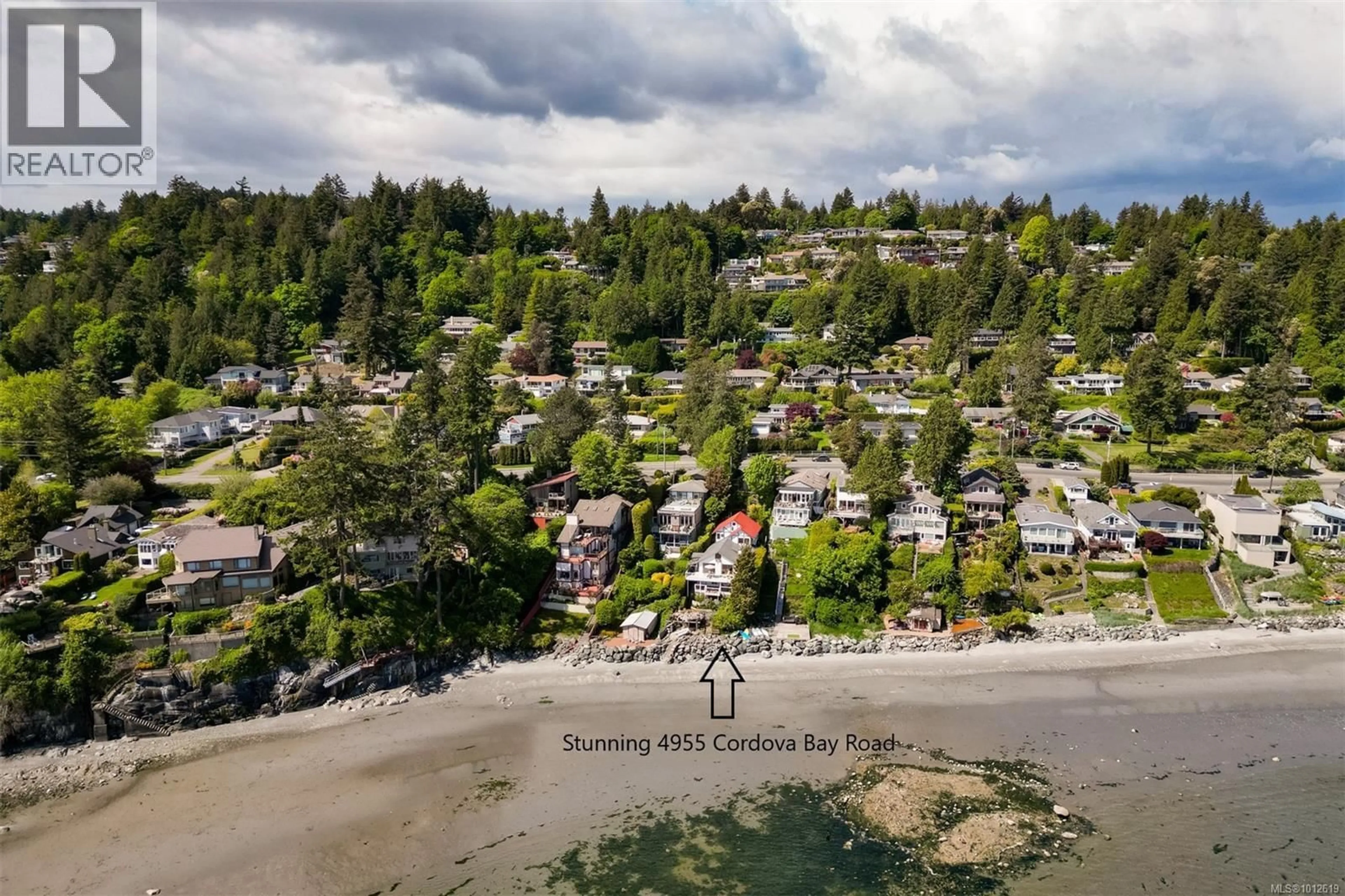 A pic from outside/outdoor area/front of a property/back of a property/a pic from drone, water/lake/river/ocean view for 4955 CORDOVA BAY ROAD, Saanich British Columbia V8Y2K1