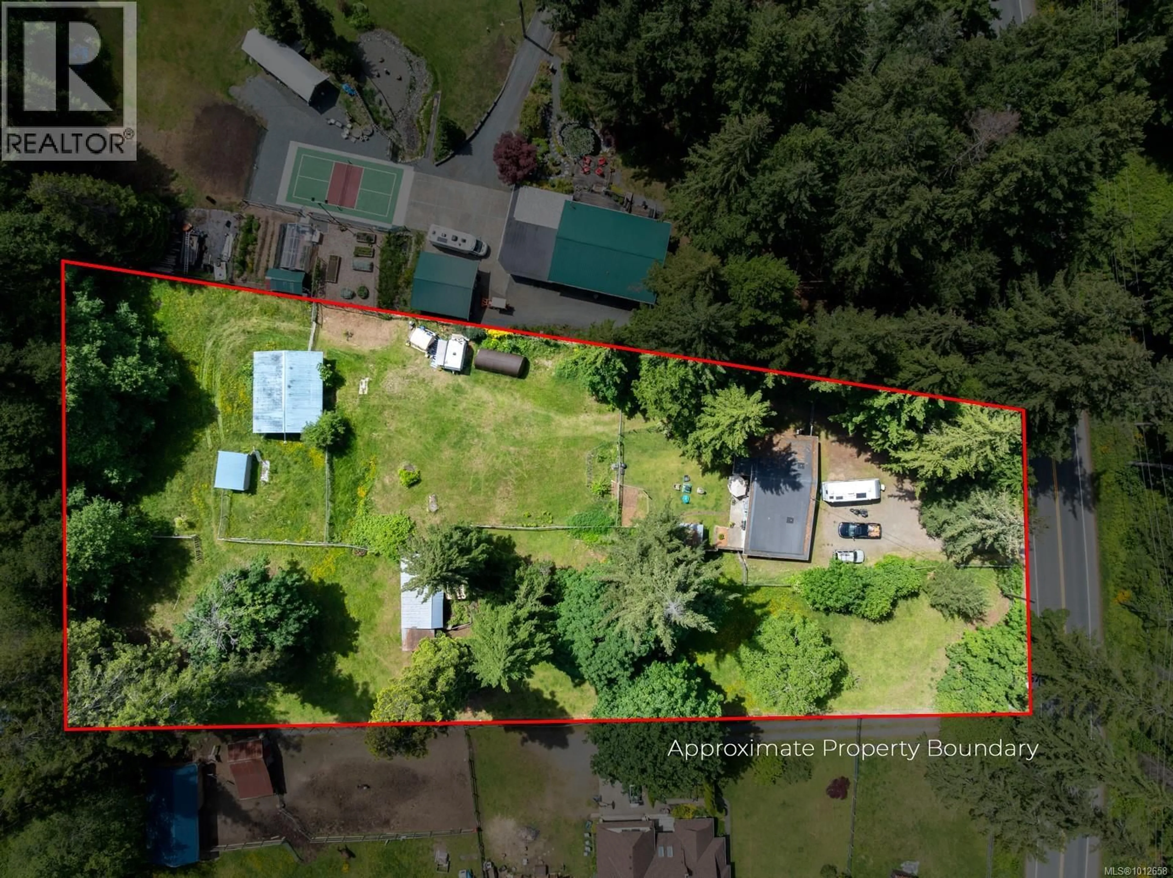 A pic from outside/outdoor area/front of a property/back of a property/a pic from drone, street for 3701 PIERCY ROAD, Courtenay British Columbia V9J1R7