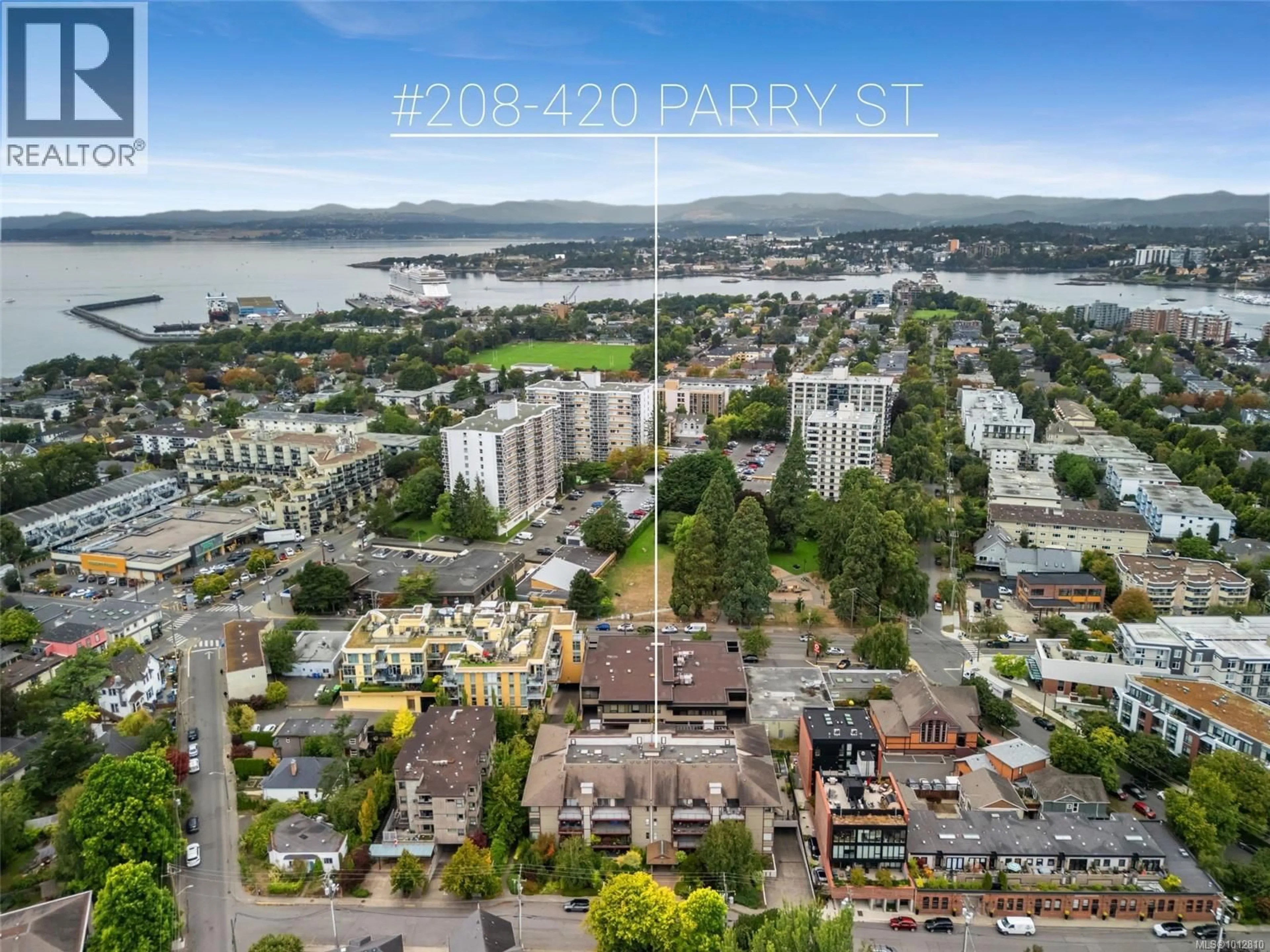A pic from outside/outdoor area/front of a property/back of a property/a pic from drone, city buildings view from balcony for 208 - 420 PARRY STREET, Victoria British Columbia V8V2H7