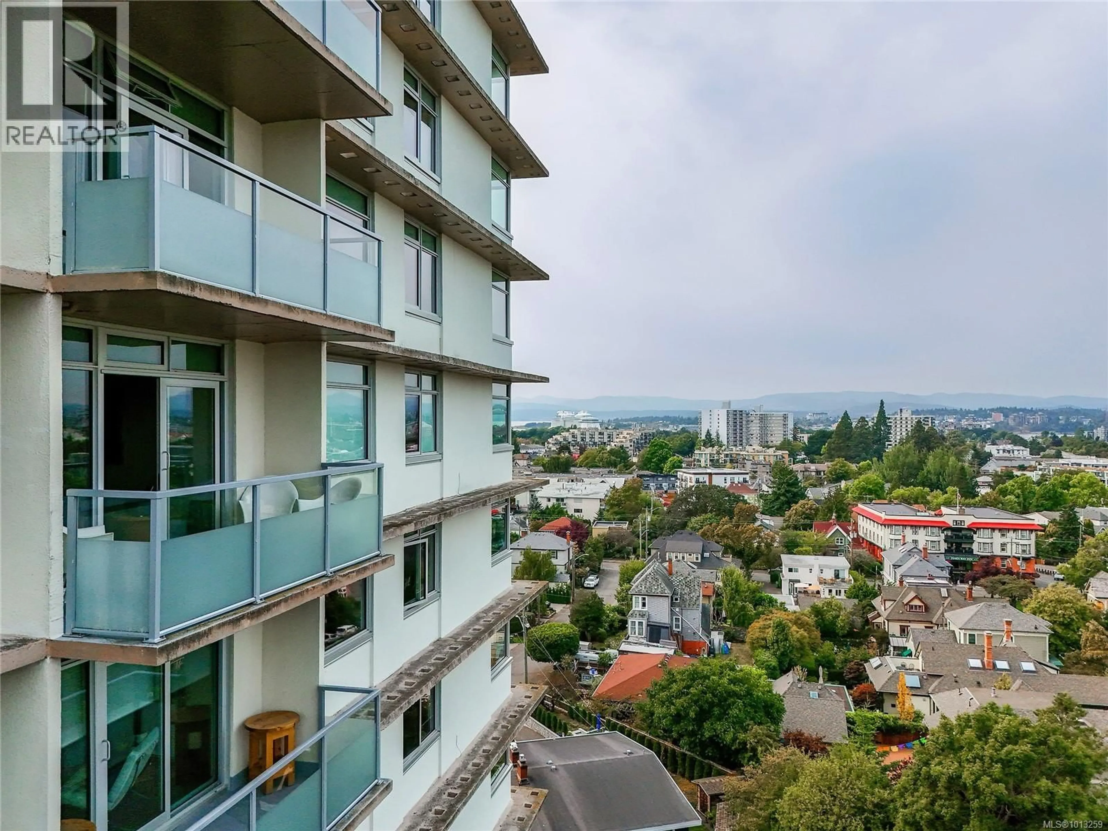 Balcony in the apartment, city buildings view from balcony for 808 - 250 DOUGLAS STREET, Victoria British Columbia V8V2P4