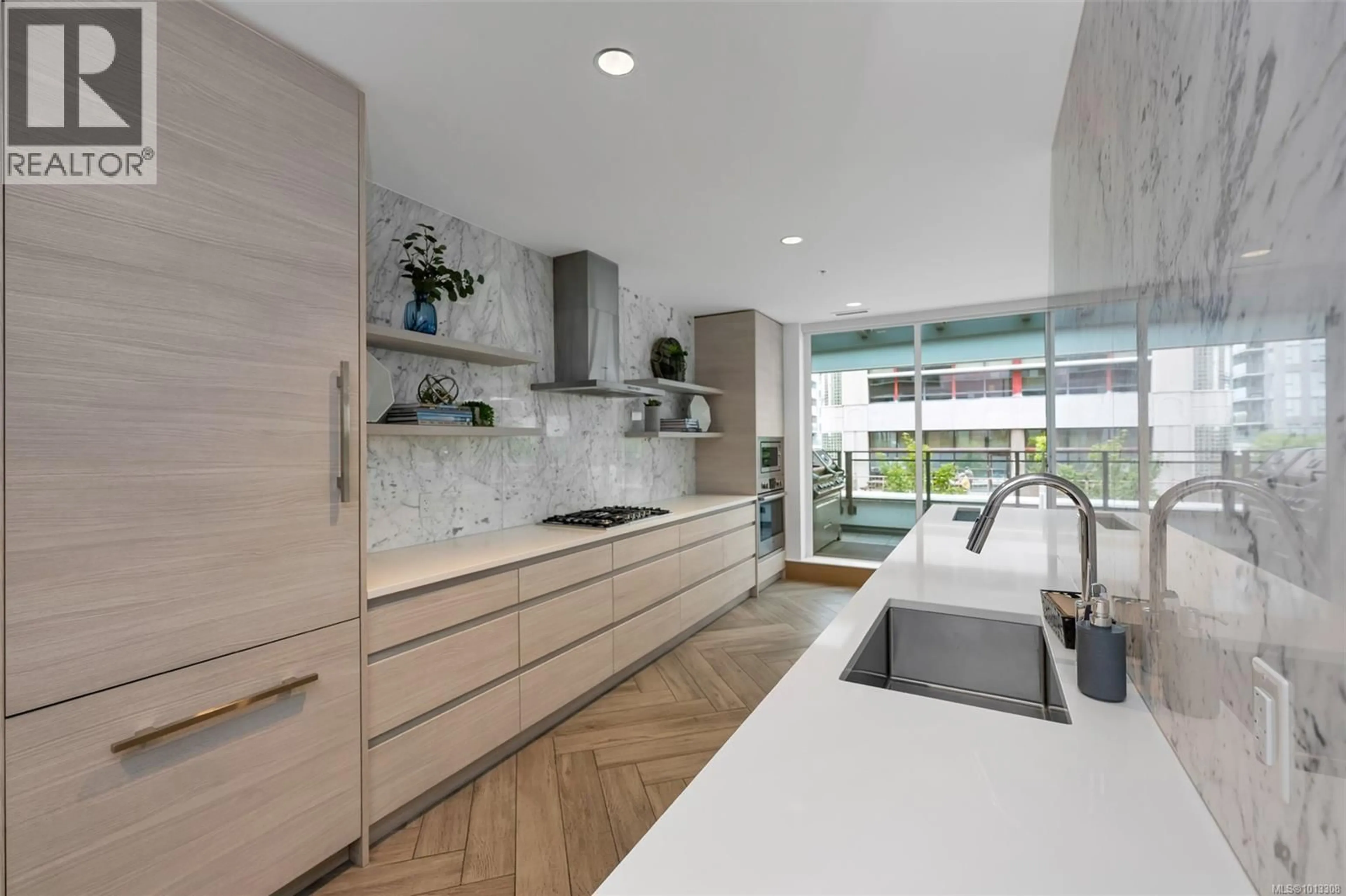 Contemporary kitchen, ceramic/tile floor for 709 - 777 HERALD STREET, Victoria British Columbia V8T0C7