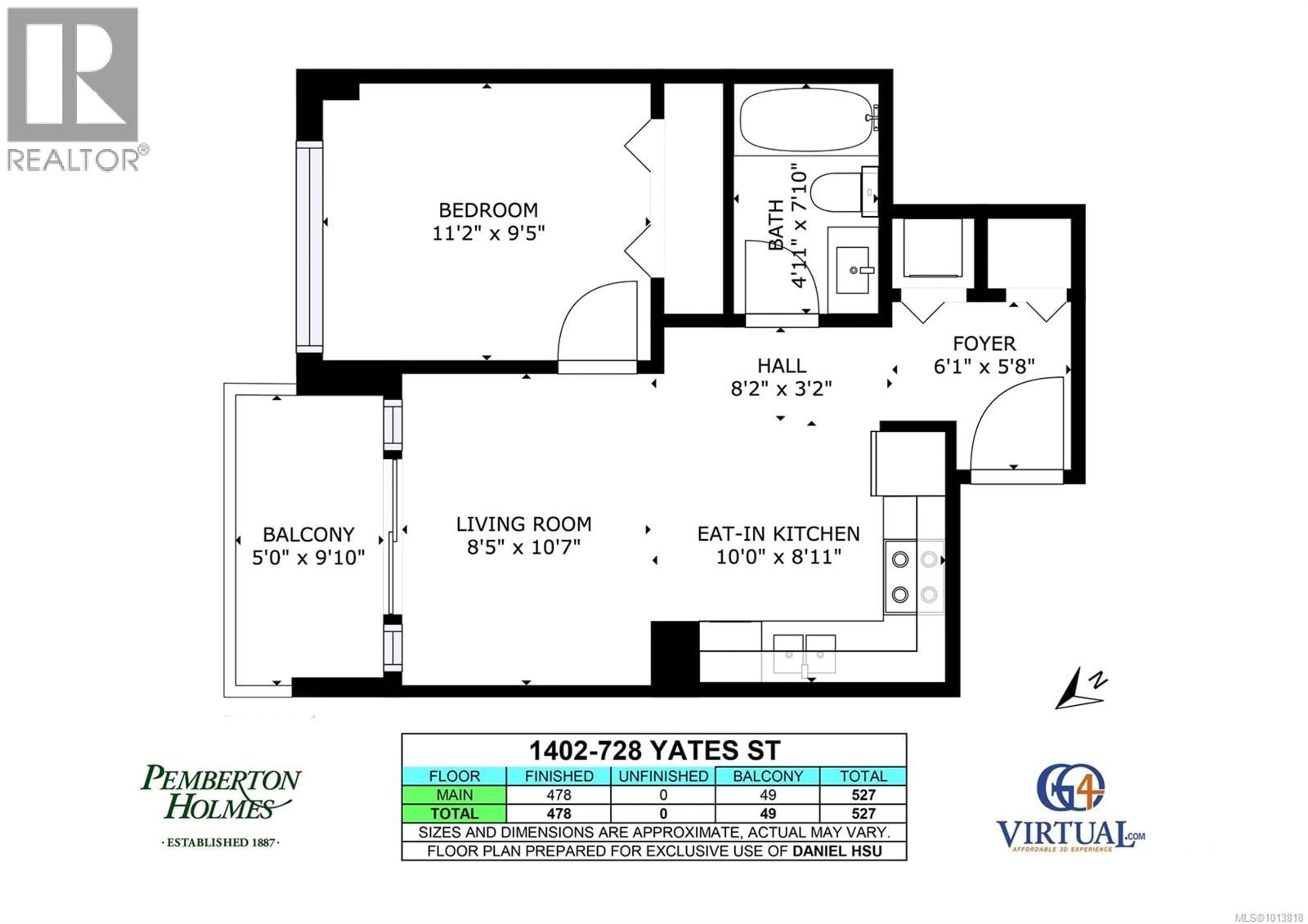 Floor plan for 1402 - 728 YATES STREET, Victoria British Columbia V8W1L4