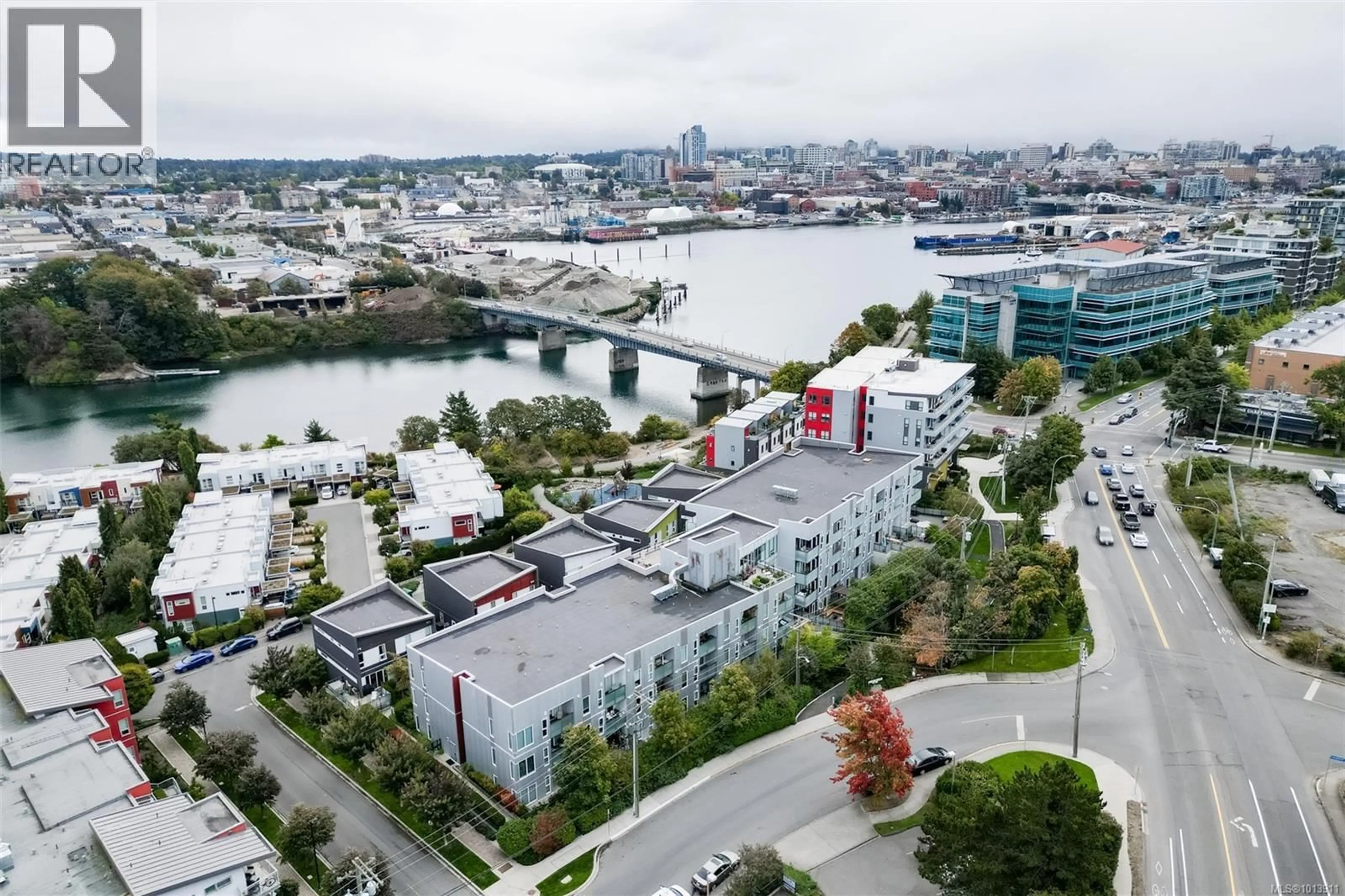 A pic from outside/outdoor area/front of a property/back of a property/a pic from drone, city buildings view from balcony for 206 - 767 TYEE ROAD, Victoria British Columbia V9A0G5