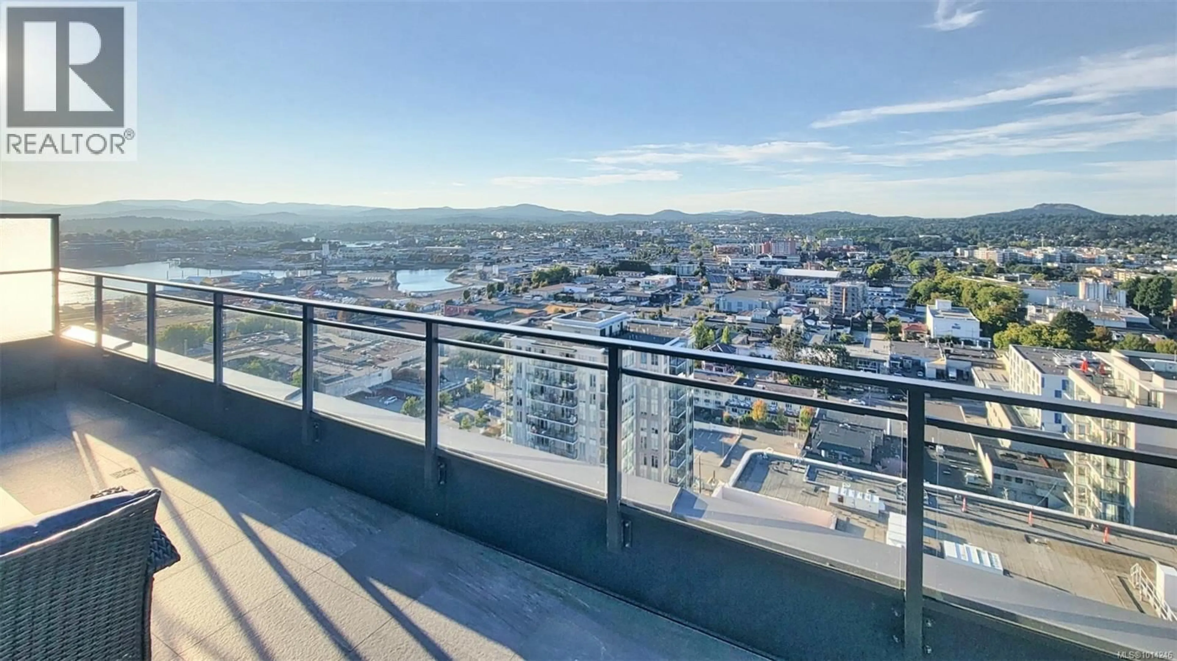 Balcony in the apartment, city buildings view from balcony for 2104 - 777 HERALD STREET, Victoria British Columbia V8W1S5