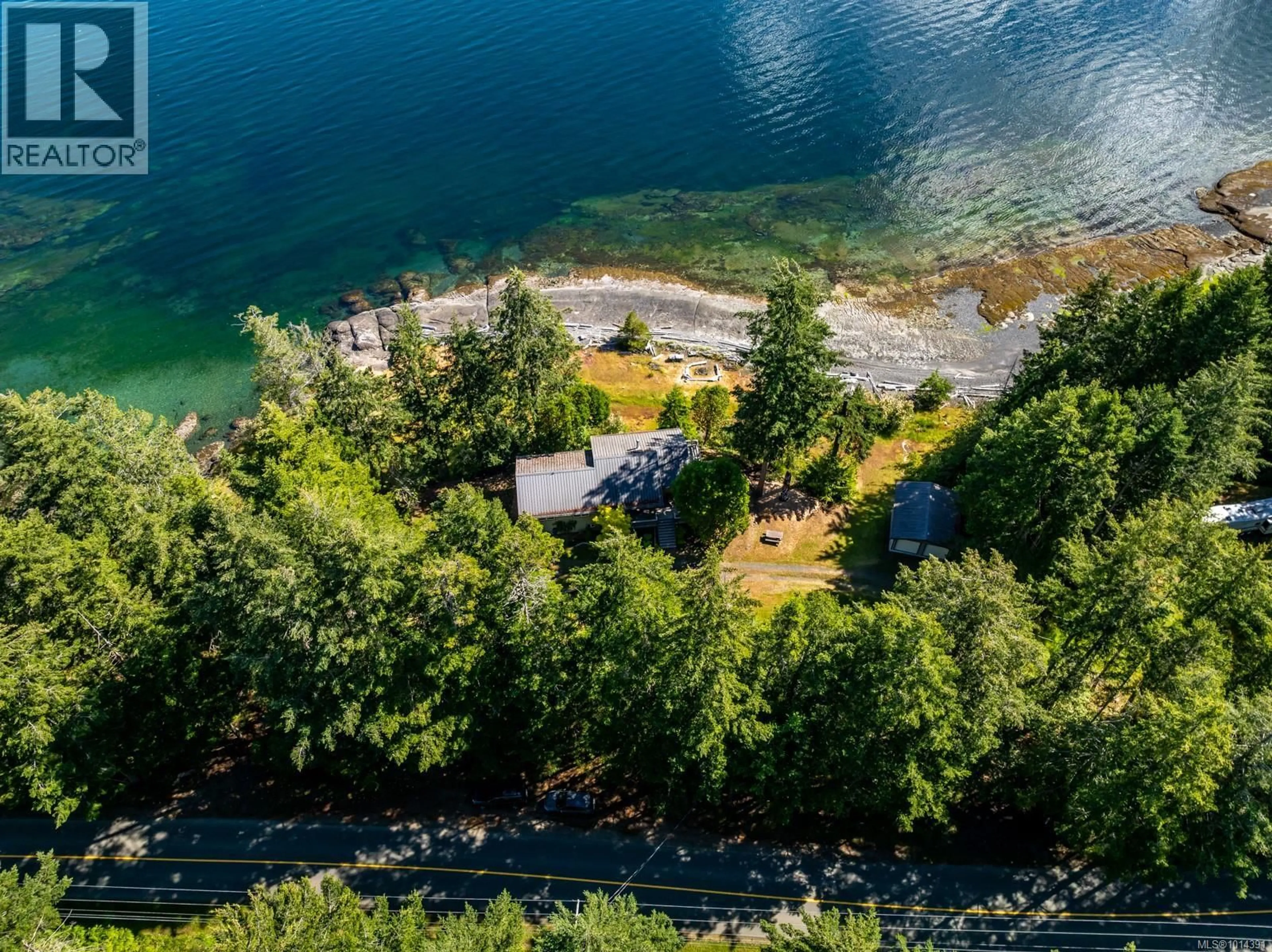 A pic from outside/outdoor area/front of a property/back of a property/a pic from drone, water/lake/river/ocean view for 4940 EAST ROAD, Denman Island British Columbia V0R1T0
