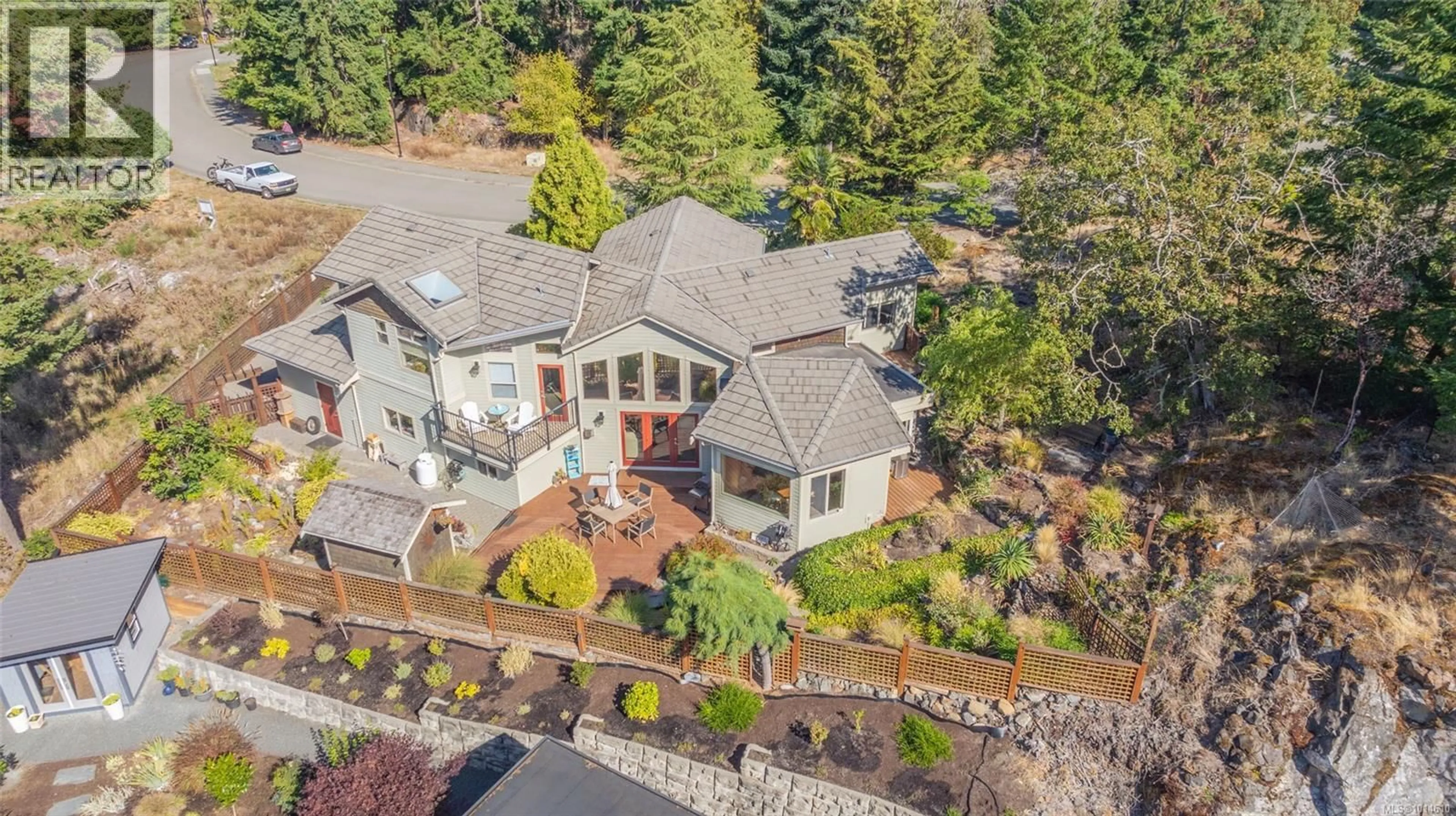 A pic from outside/outdoor area/front of a property/back of a property/a pic from drone, street for 3380 REDDEN ROAD, Nanoose Bay British Columbia V9P9H4