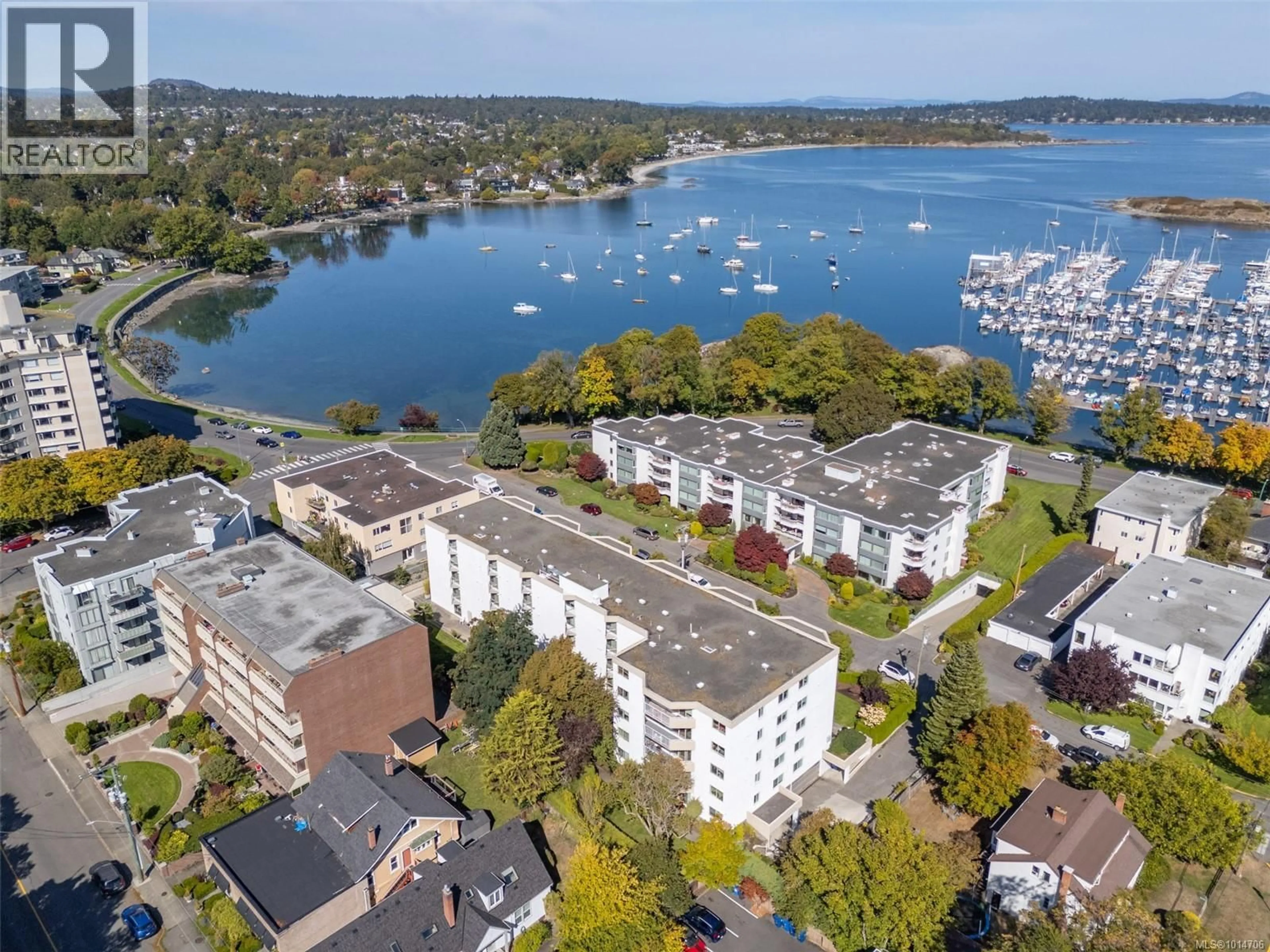 A pic from outside/outdoor area/front of a property/back of a property/a pic from drone, water/lake/river/ocean view for 503 - 1148 GOODWIN STREET, Oak Bay British Columbia V8S5H2