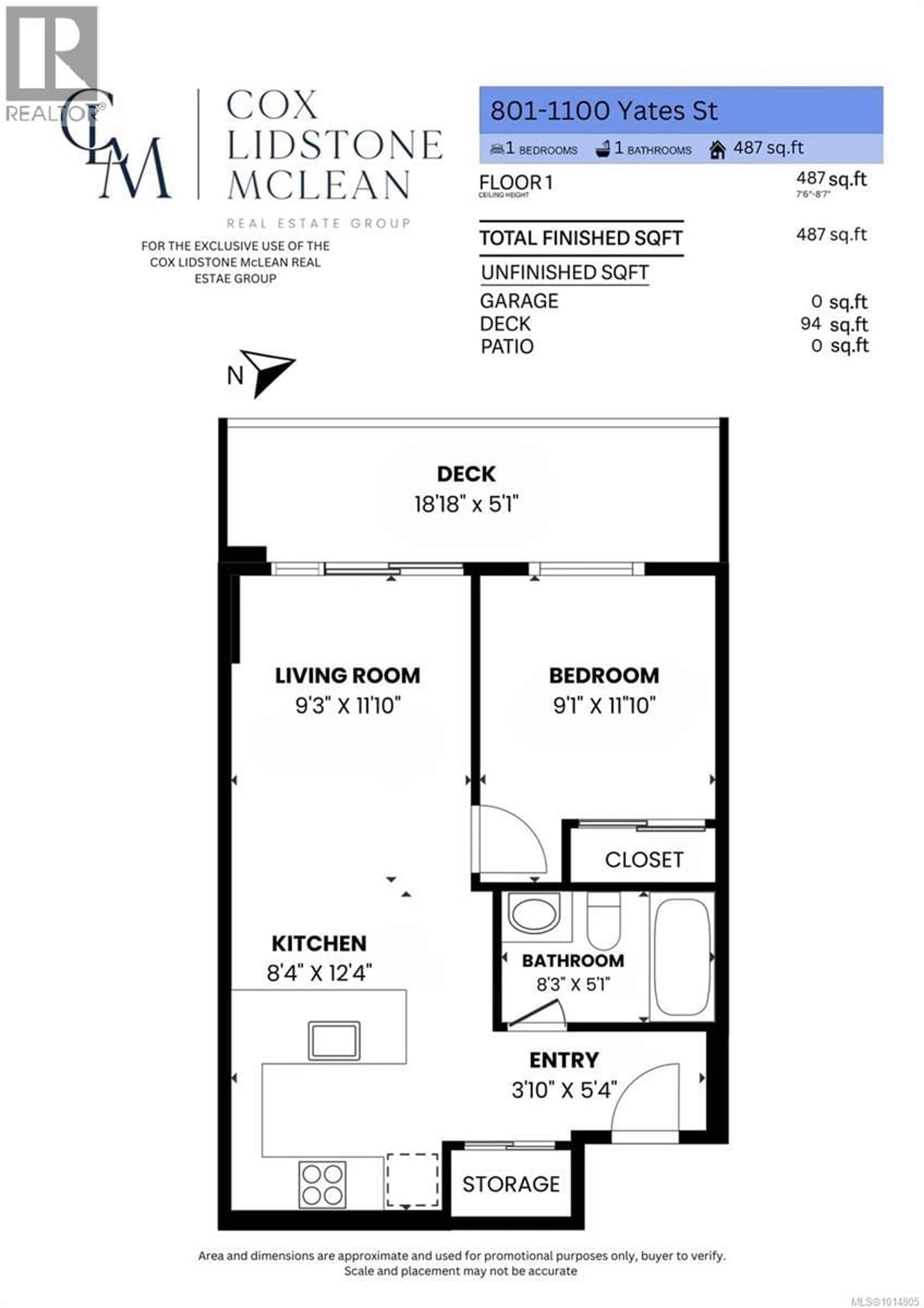 Floor plan for 801 - 1100 YATES STREET, Victoria British Columbia V8V0H5