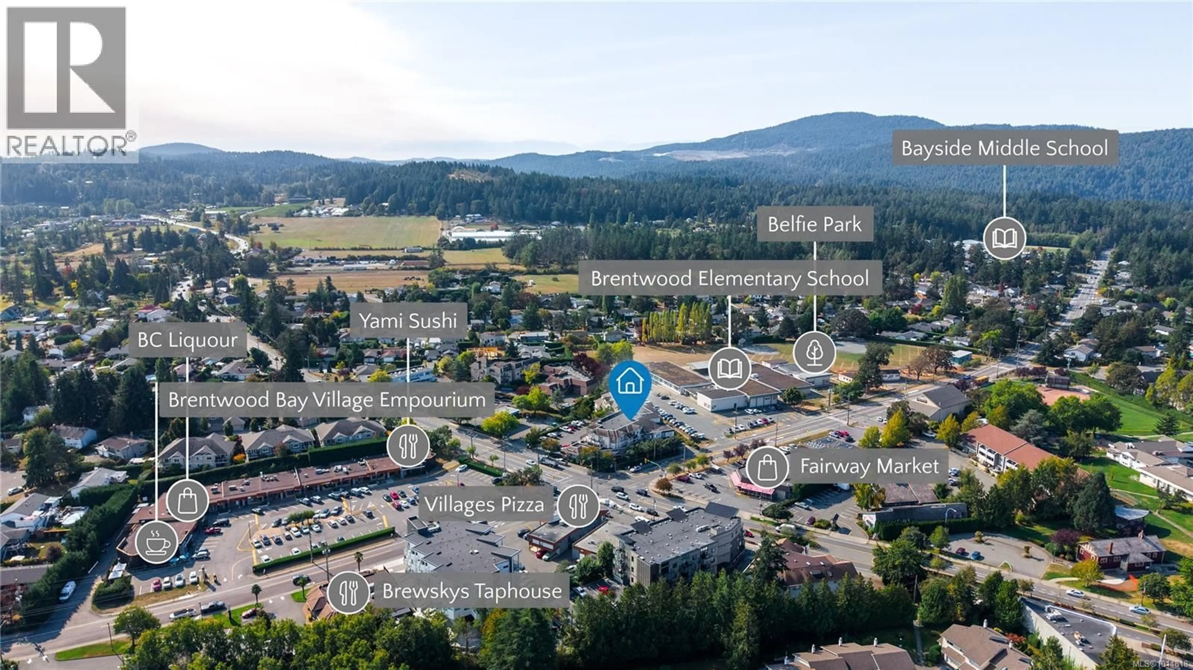 A pic from outside/outdoor area/front of a property/back of a property/a pic from drone, mountain view for 207 - 7088 WEST SAANICH ROAD, Central Saanich British Columbia V8M1P9