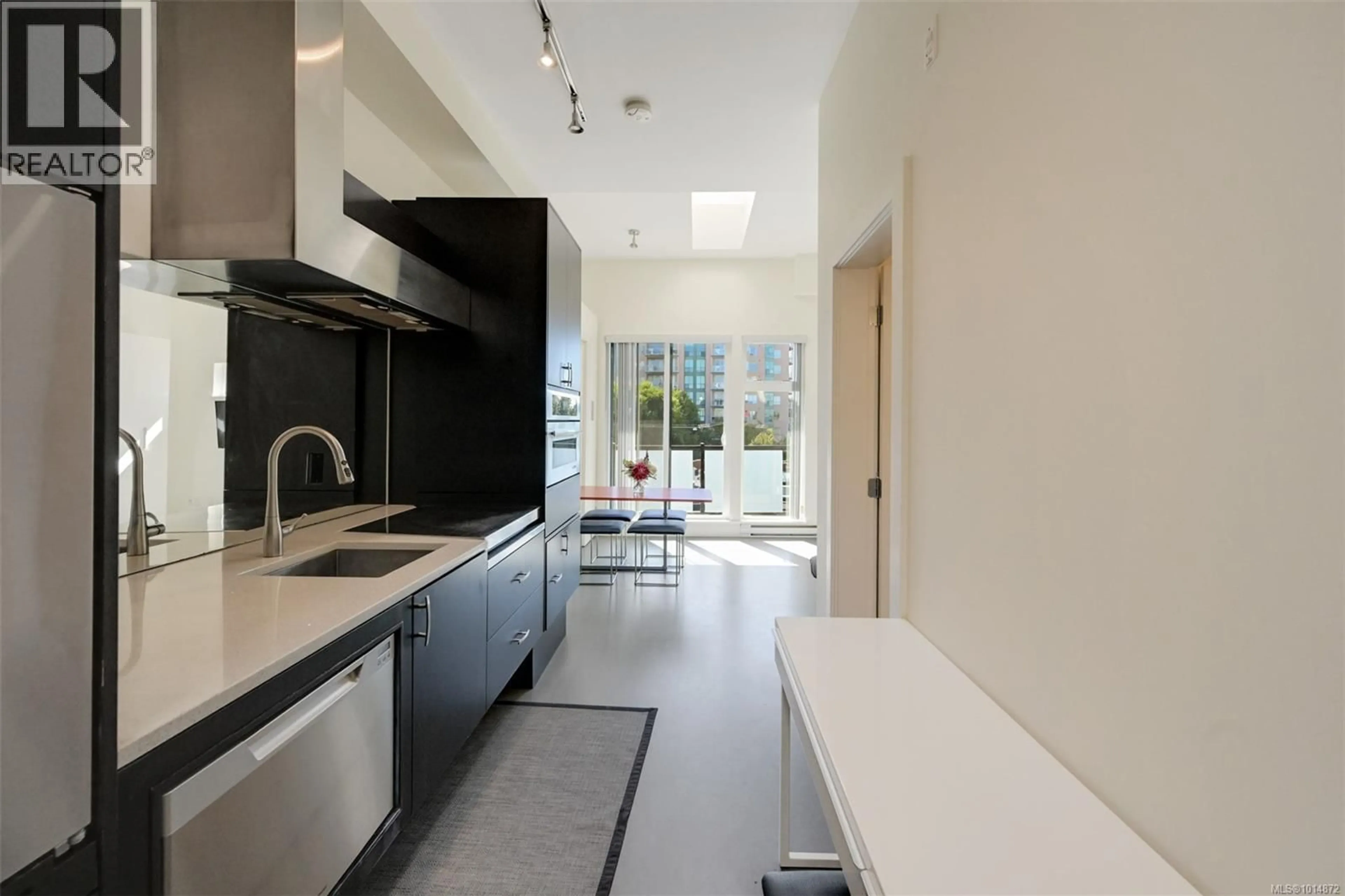 Contemporary kitchen, ceramic/tile floor for 404 - 1007 JOHNSON STREET, Victoria British Columbia V8V3N6