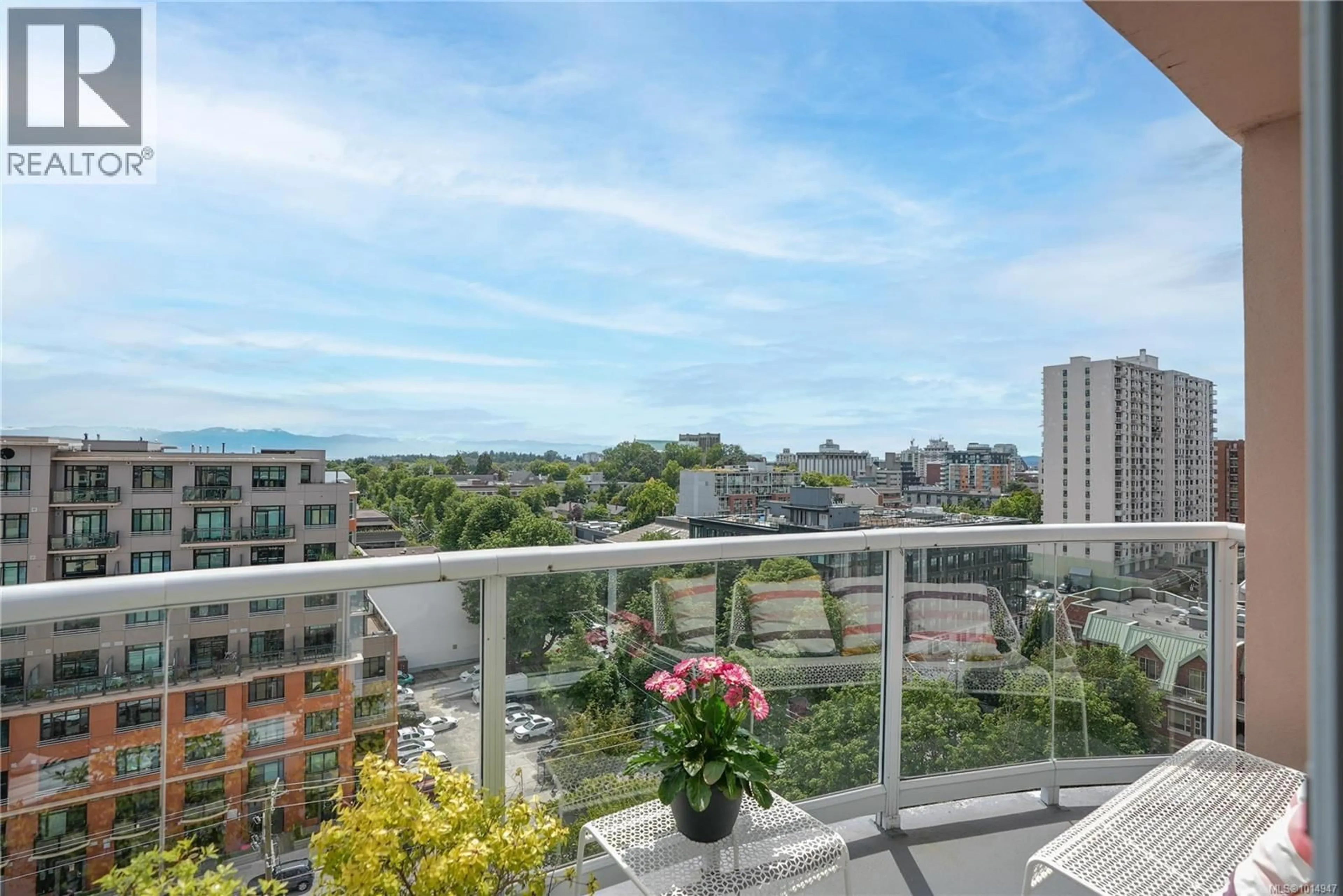 Balcony in the apartment, city buildings view from balcony for PH1104 - 1010 VIEW STREET, Victoria British Columbia V8V4Y3