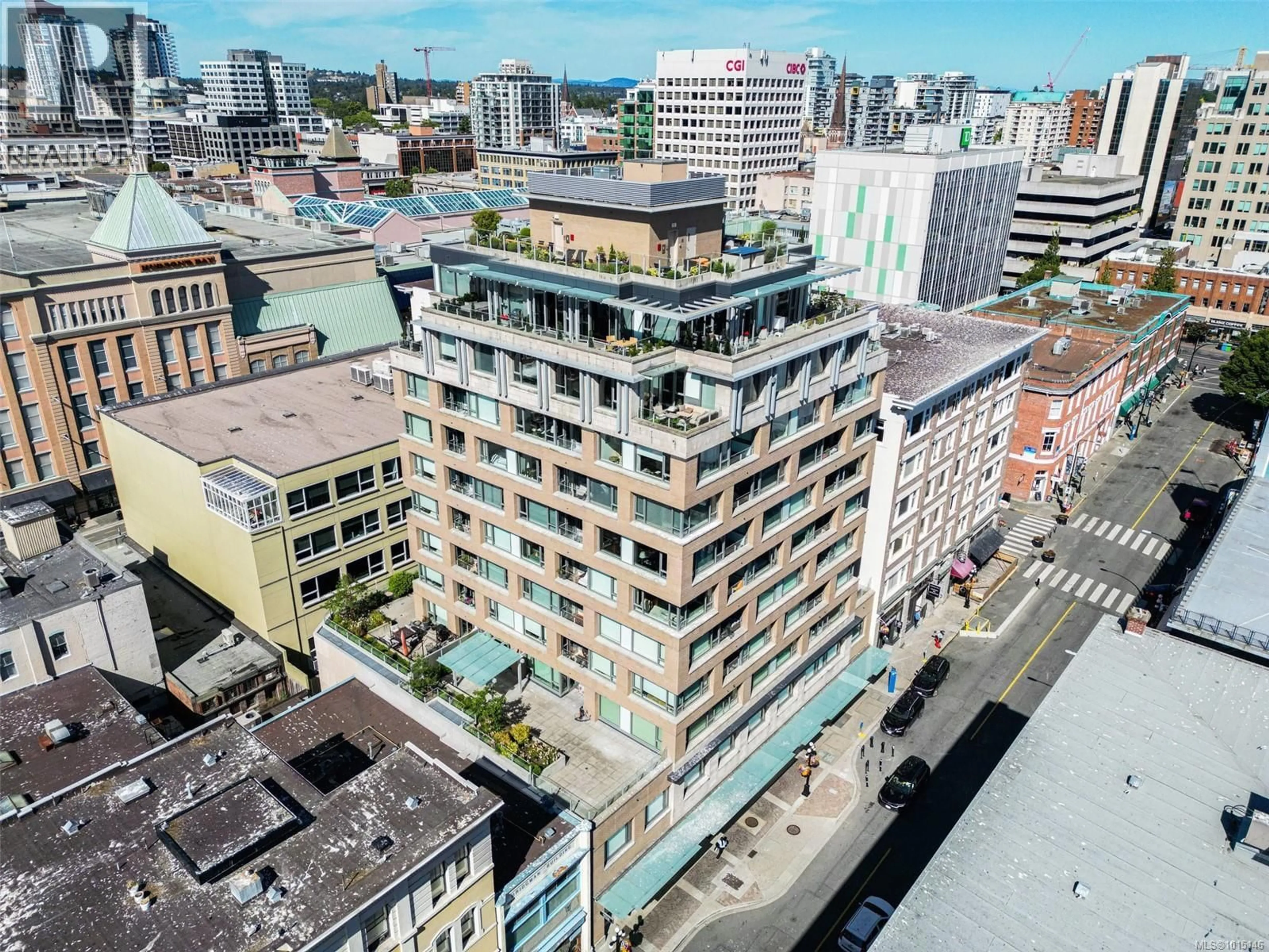 A pic from outside/outdoor area/front of a property/back of a property/a pic from drone, city buildings view from balcony for 504 - 608 BROUGHTON STREET, Victoria British Columbia V8W1C7