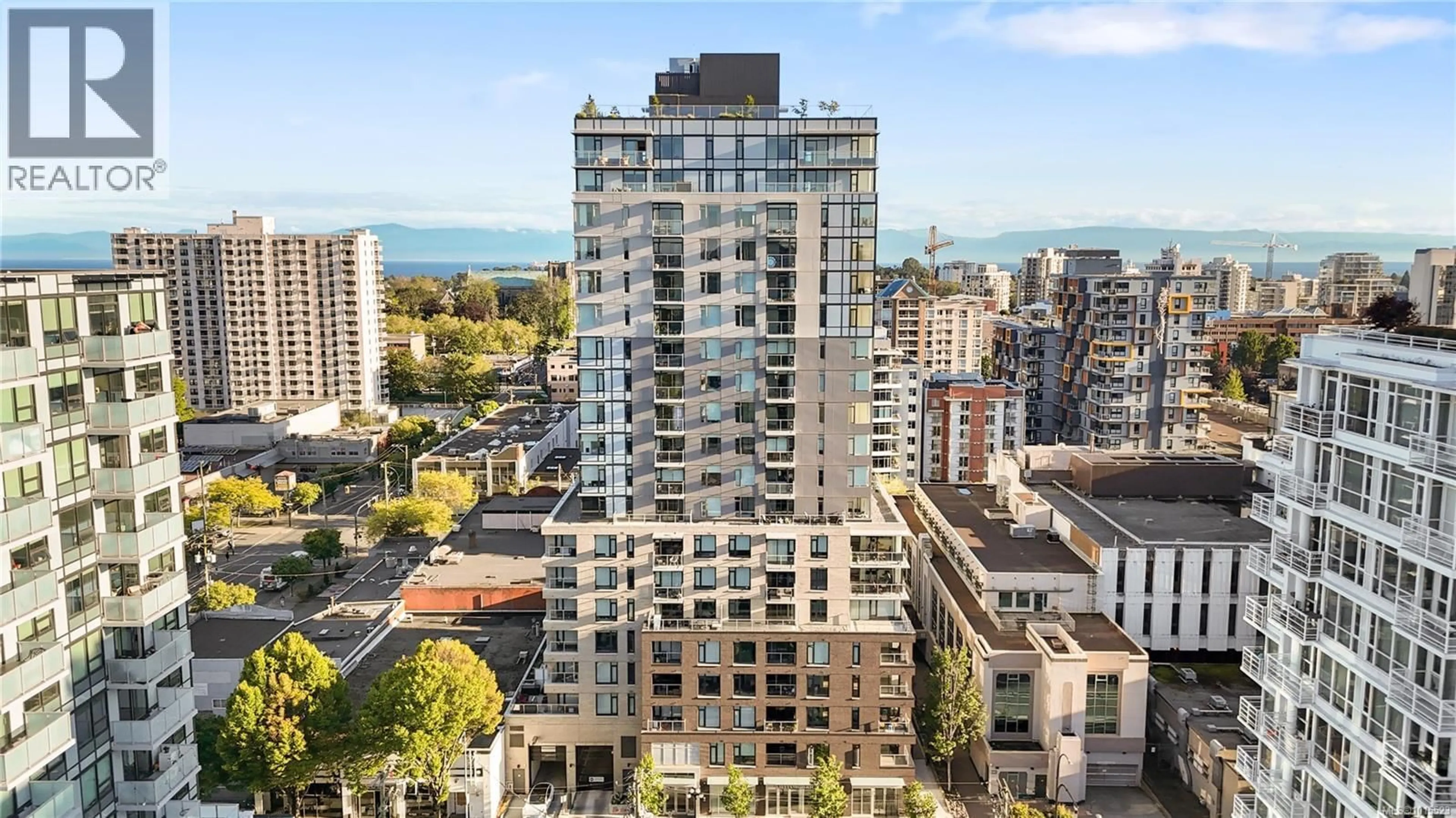 A pic from outside/outdoor area/front of a property/back of a property/a pic from drone, city buildings view from balcony for 1206 - 845 JOHNSON STREET, Victoria British Columbia V8W0G3