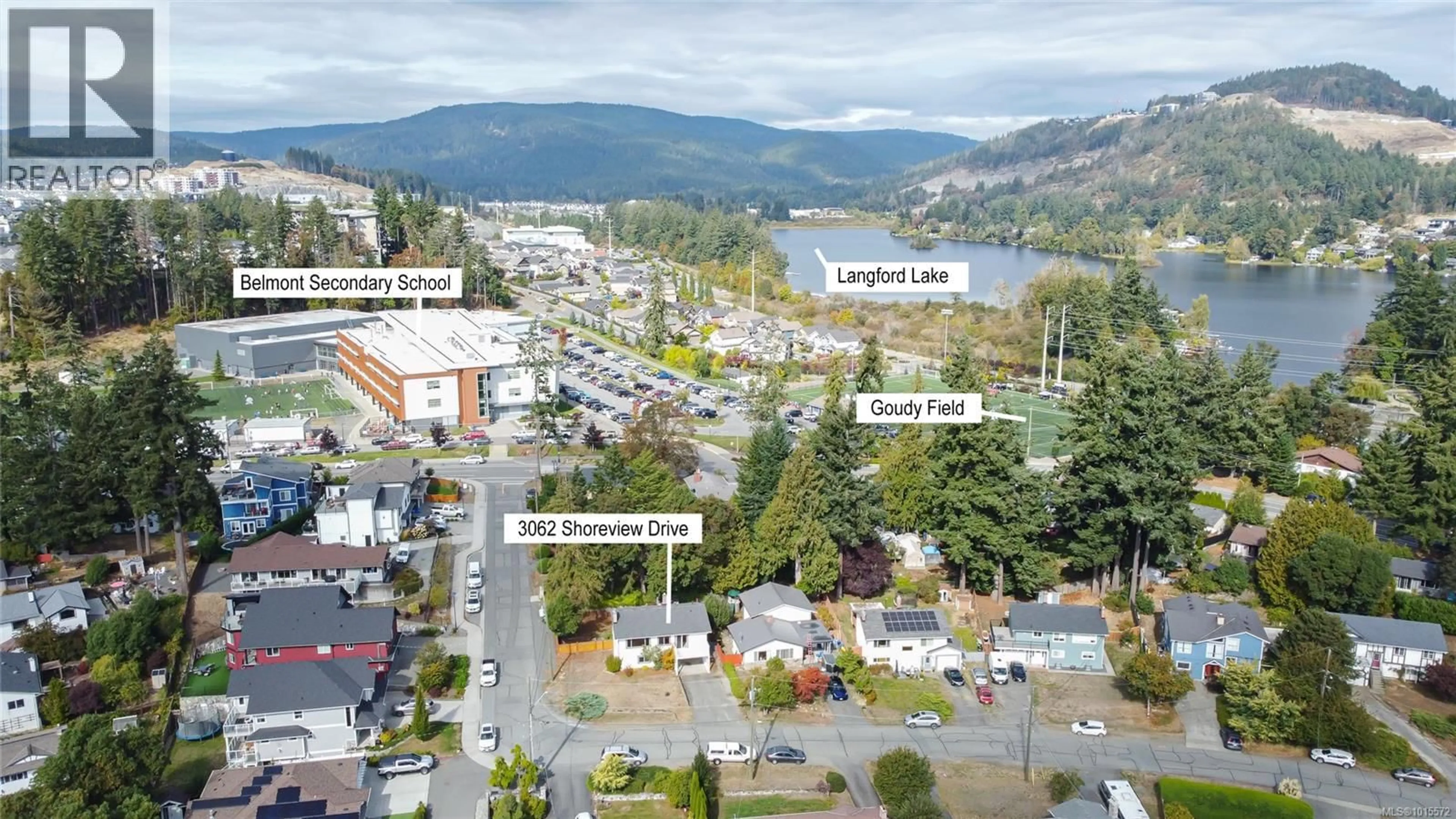 A pic from outside/outdoor area/front of a property/back of a property/a pic from drone, mountain view for 3062 SHOREVIEW DRIVE, Langford British Columbia V9B4K5