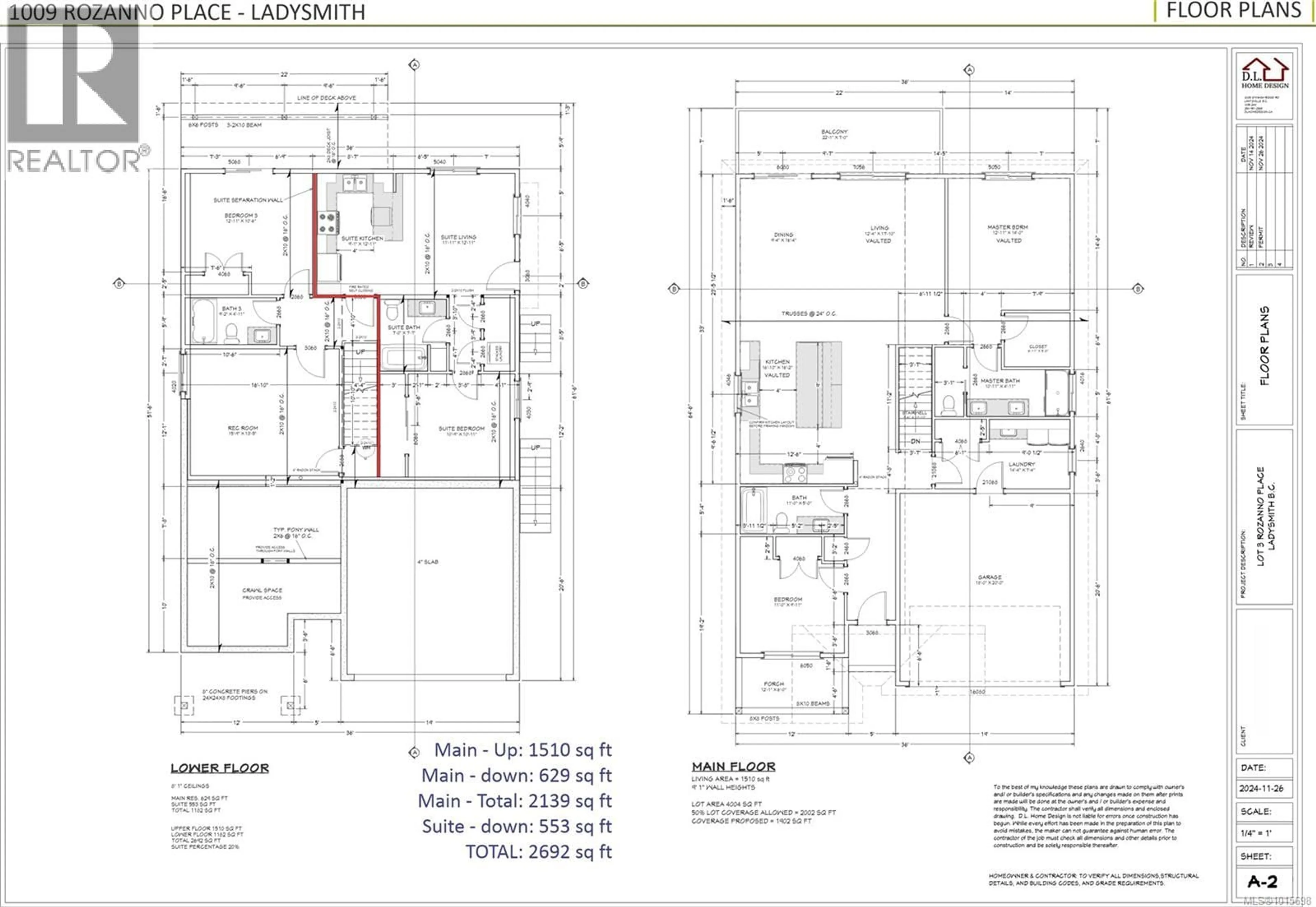 Floor plan for 1009 ROZZANO PLACE, Ladysmith British Columbia V9G1P8