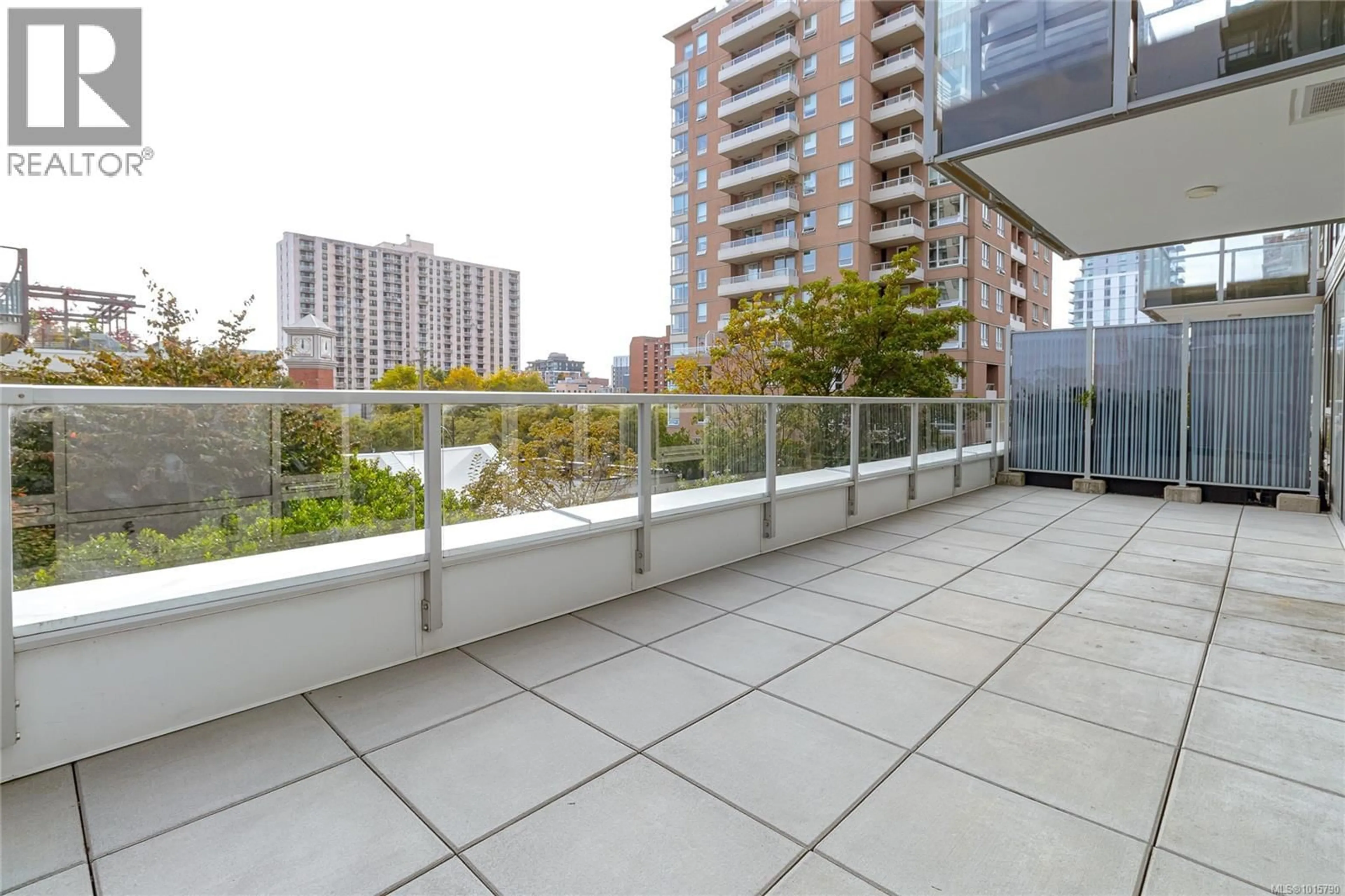 Patio, city buildings view from balcony for 201 - 989 JOHNSON STREET, Victoria British Columbia V8V3N7