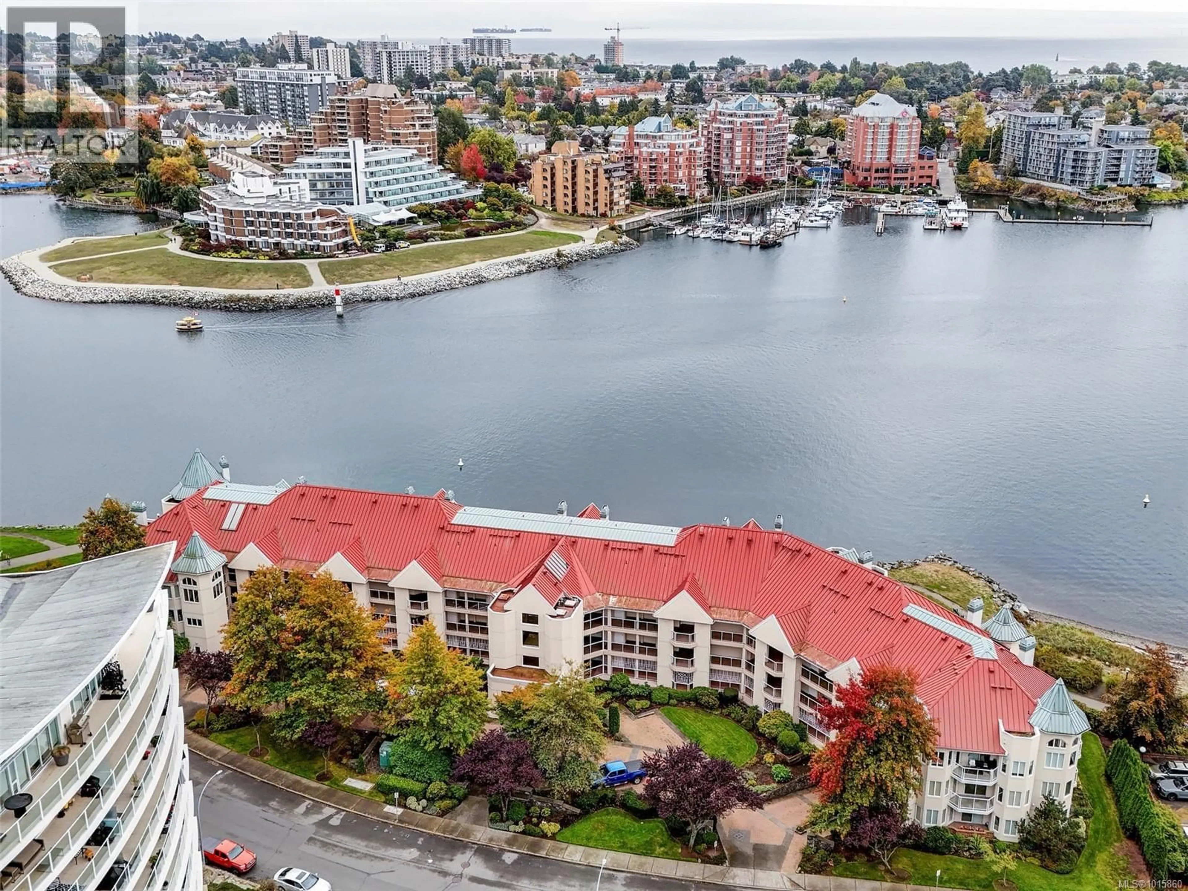 A pic from outside/outdoor area/front of a property/back of a property/a pic from drone, water/lake/river/ocean view for 209 - 55 SONGHEES ROAD, Victoria British Columbia V9A6T3