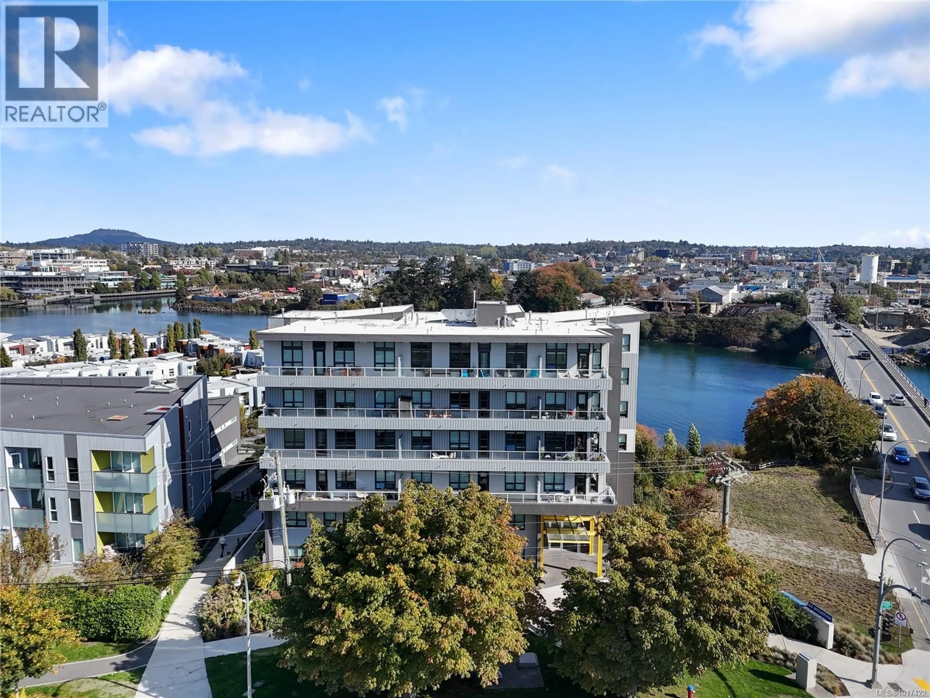 A pic from outside/outdoor area/front of a property/back of a property/a pic from drone, water/lake/river/ocean view for 402 - 757 TYEE ROAD, Victoria British Columbia V9A7P7