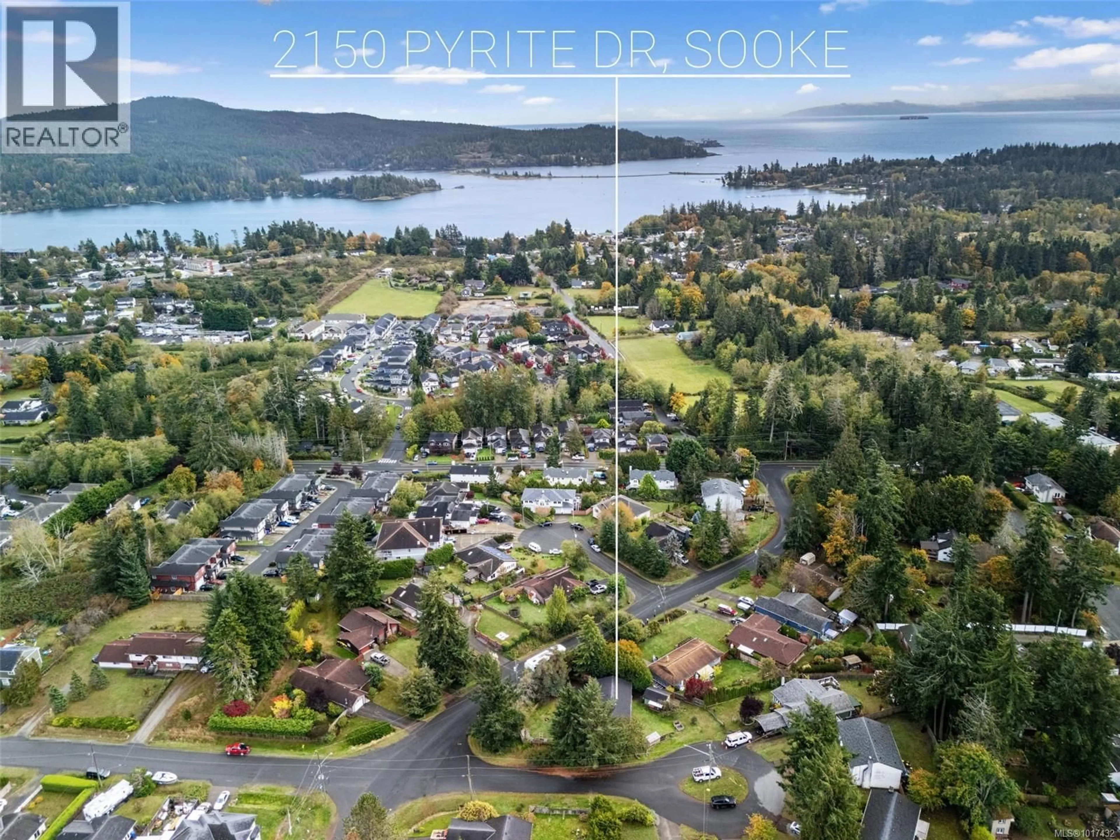 A pic from outside/outdoor area/front of a property/back of a property/a pic from drone, water/lake/river/ocean view for 2150 PYRITE DRIVE, Sooke British Columbia V9Z0L8