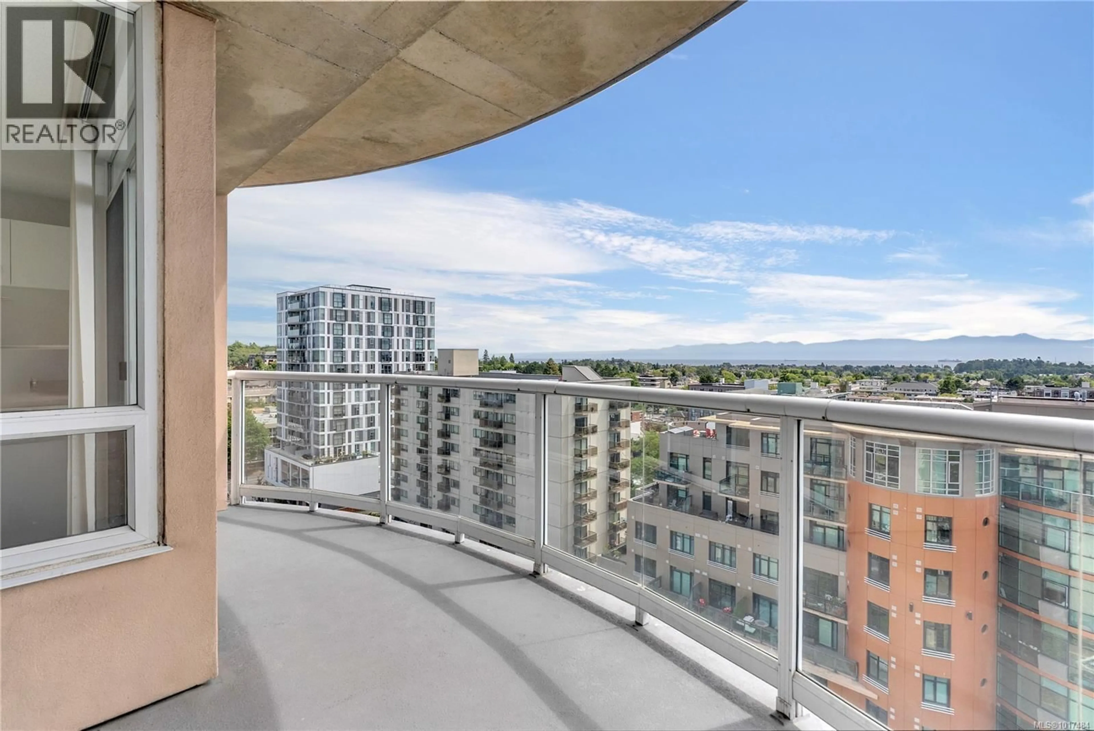 Balcony in the apartment, city buildings view from balcony for 1301 - 1020 VIEW STREET, Victoria British Columbia V8V4Y4