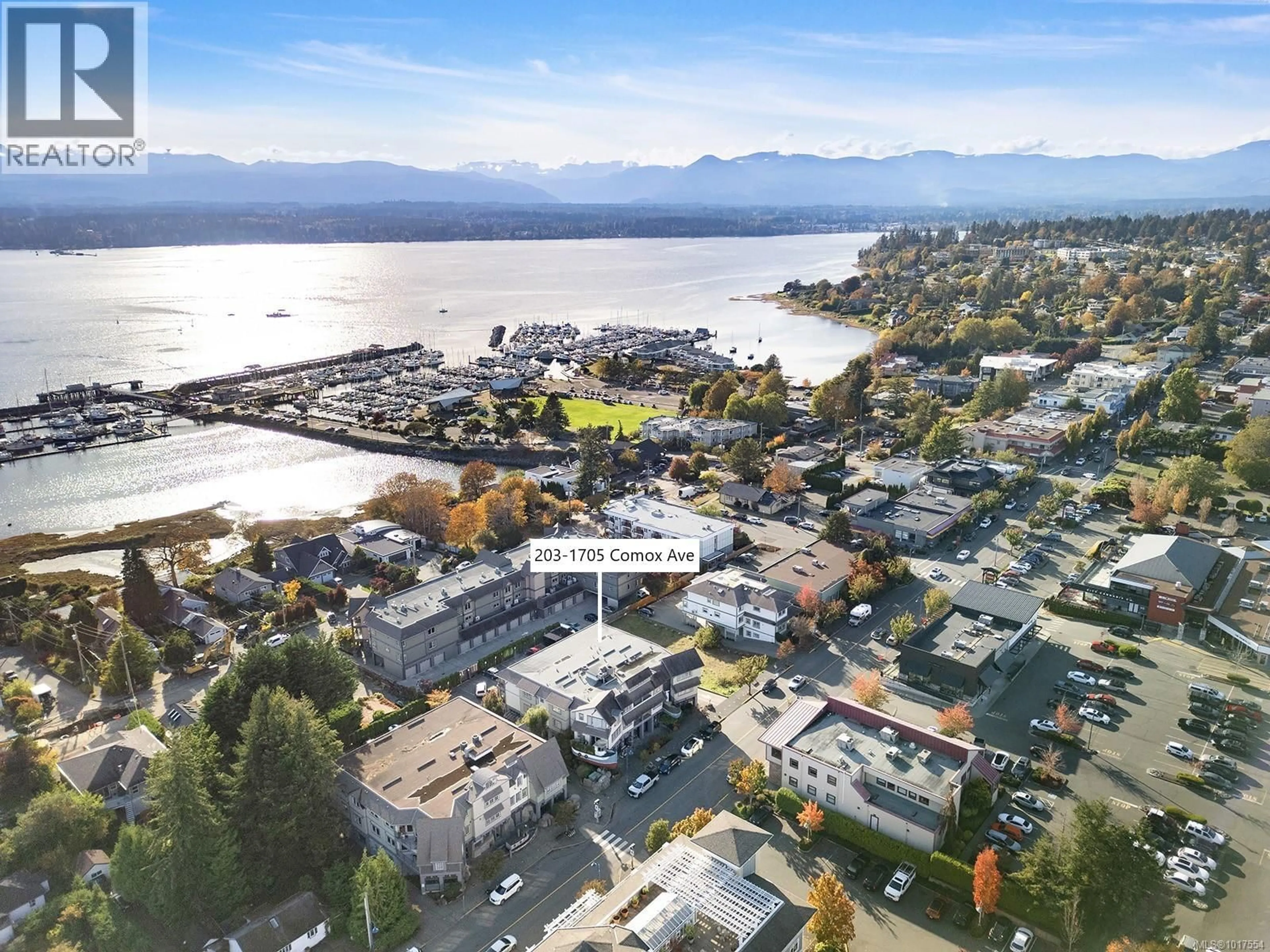 A pic from outside/outdoor area/front of a property/back of a property/a pic from drone, water/lake/river/ocean view for 203 - 1705 COMOX AVENUE, Comox British Columbia V9M3M1