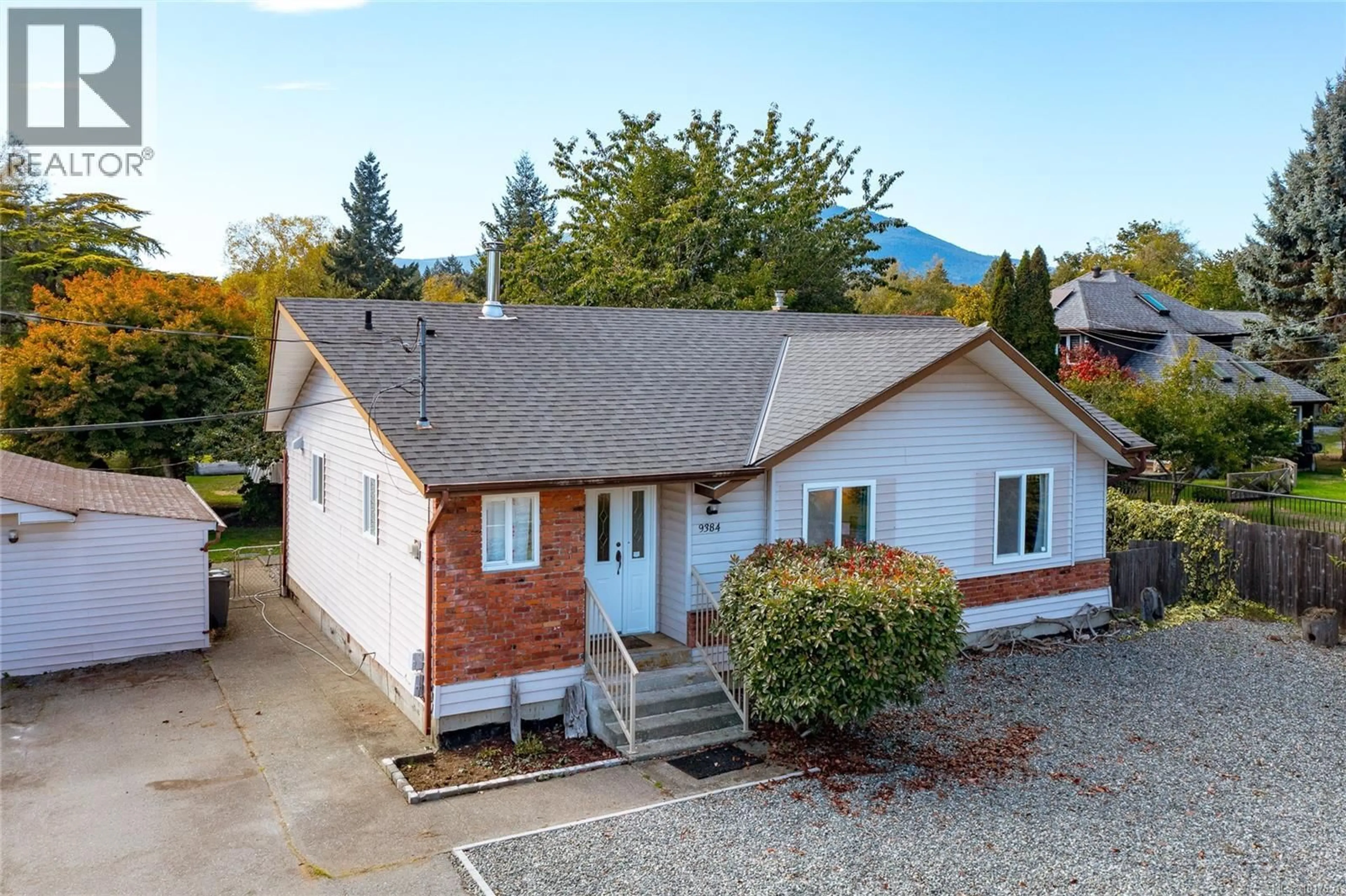 A pic from outside/outdoor area/front of a property/back of a property/a pic from drone, mountain view for 9384 CHEMAINUS ROAD, Chemainus British Columbia V0R1K5