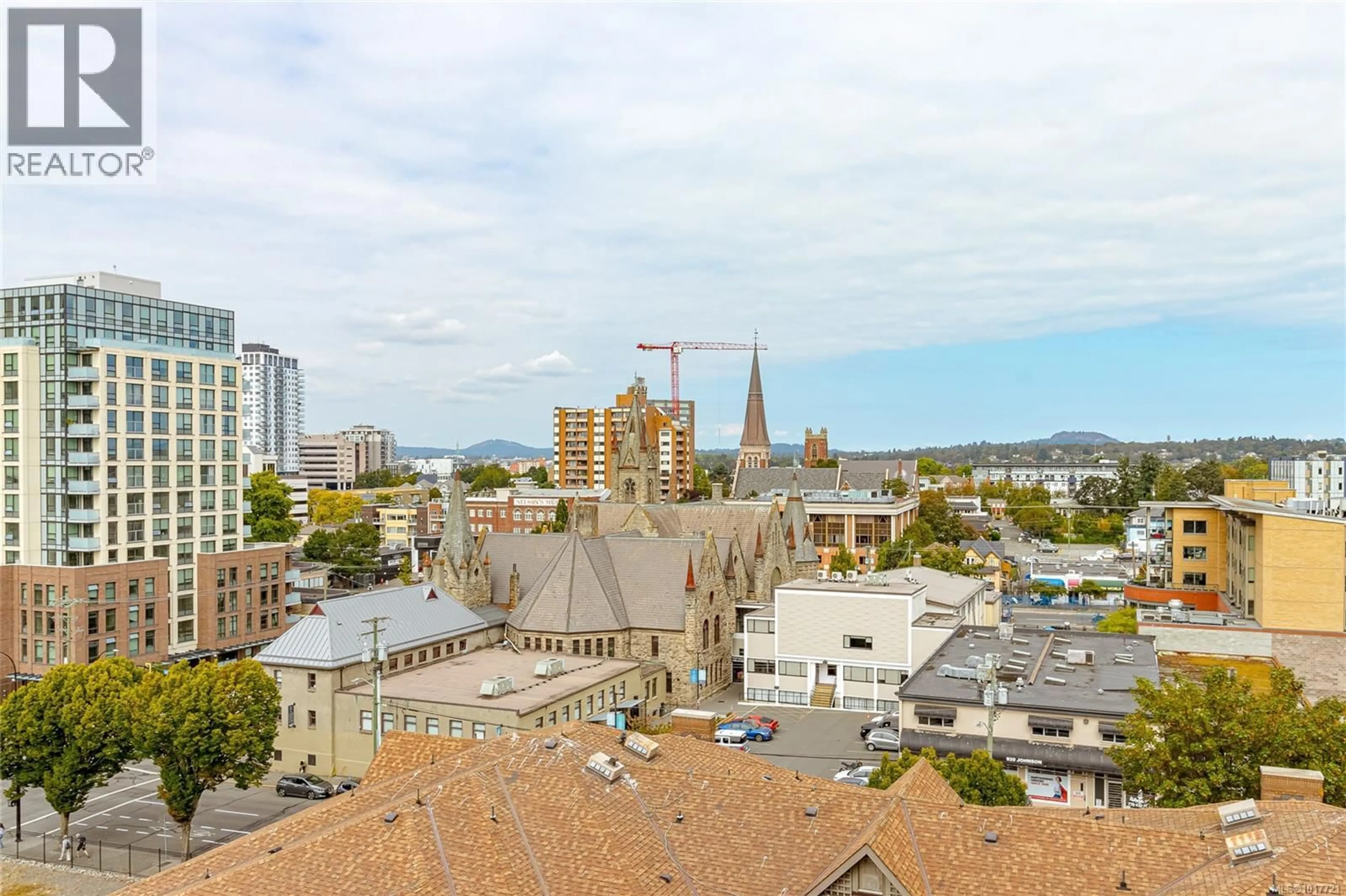 A pic from outside/outdoor area/front of a property/back of a property/a pic from drone, city buildings view from balcony for 1008 - 930 YATES STREET, Victoria British Columbia V8V4Z3