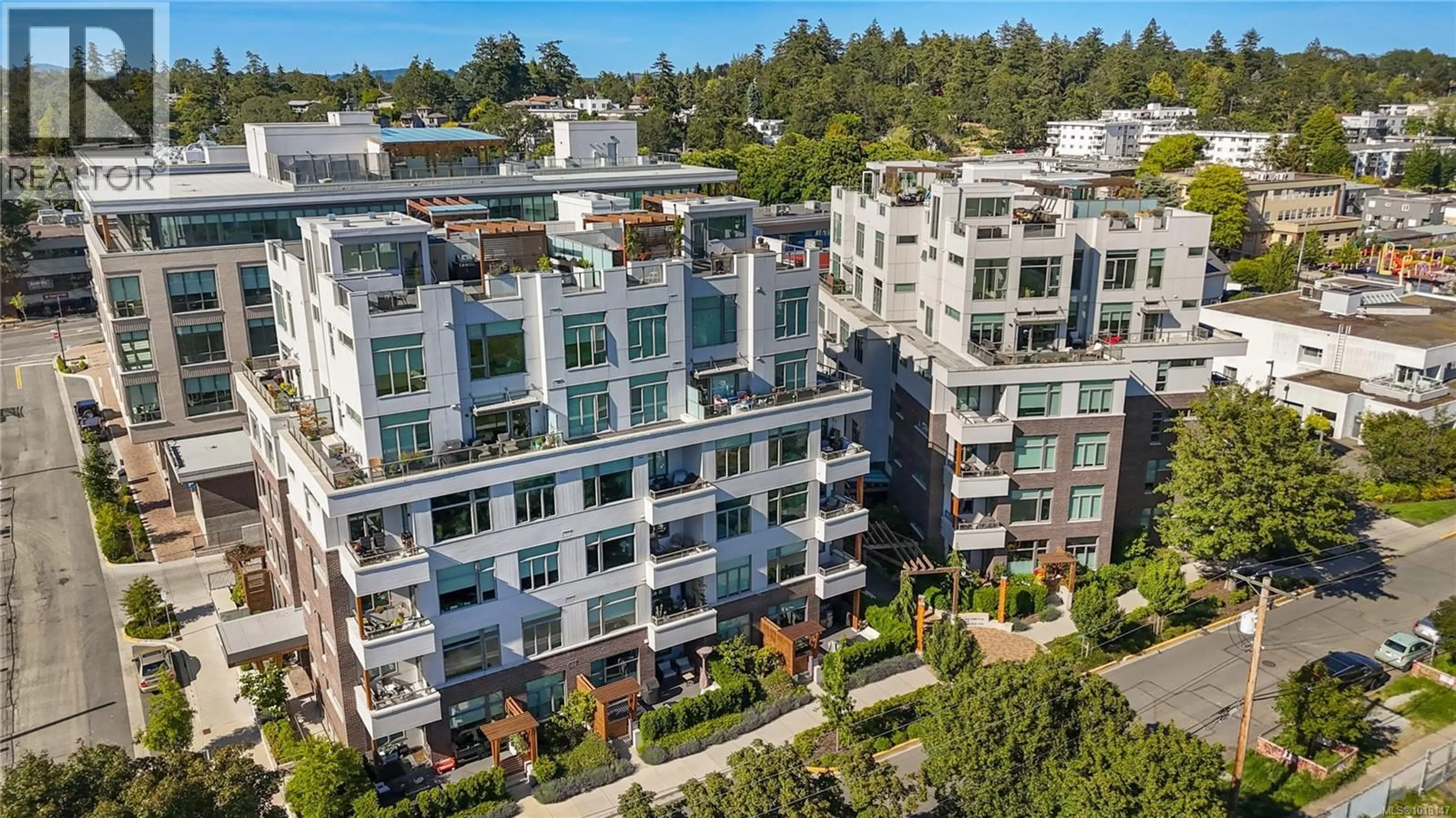 A pic from outside/outdoor area/front of a property/back of a property/a pic from drone, city buildings view from balcony for 503 - 1216 CARLISLE AVENUE, Esquimalt British Columbia V9A0H5