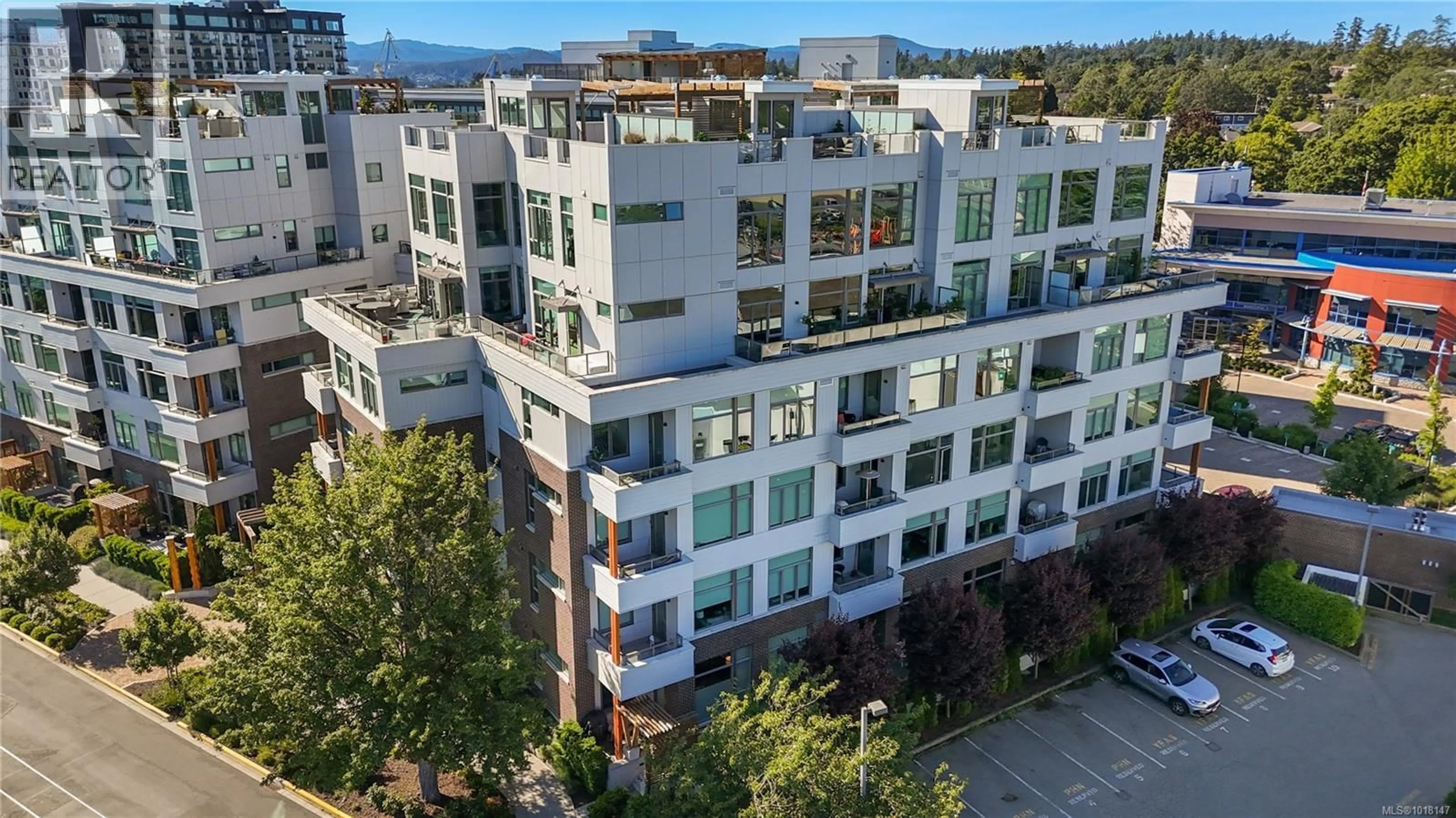 A pic from outside/outdoor area/front of a property/back of a property/a pic from drone, city buildings view from balcony for 503 - 1216 CARLISLE AVENUE, Esquimalt British Columbia V9A0H5