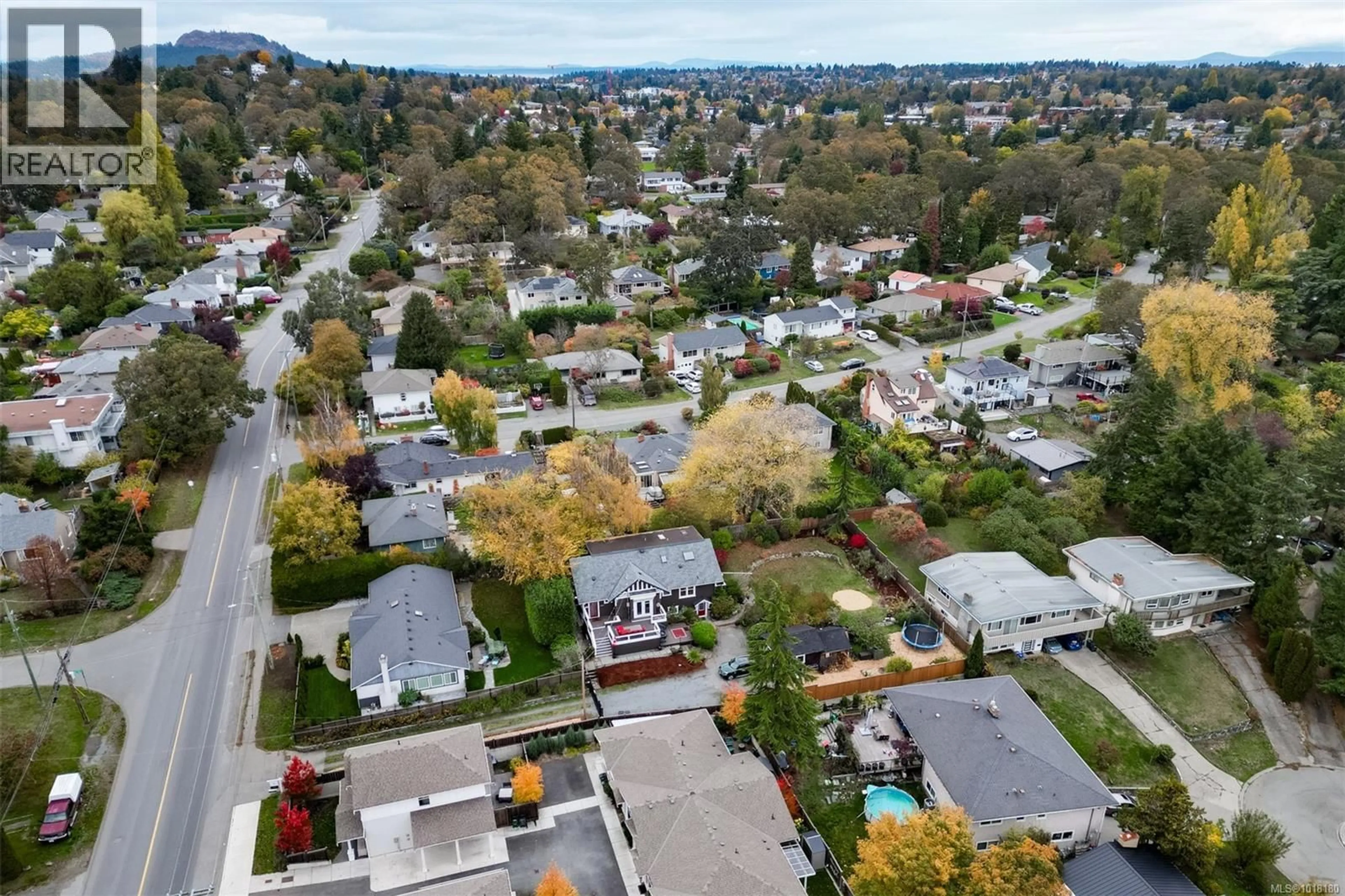 A pic from outside/outdoor area/front of a property/back of a property/a pic from drone, street for 3291 CEDAR HILL ROAD, Saanich British Columbia V8P3Y5