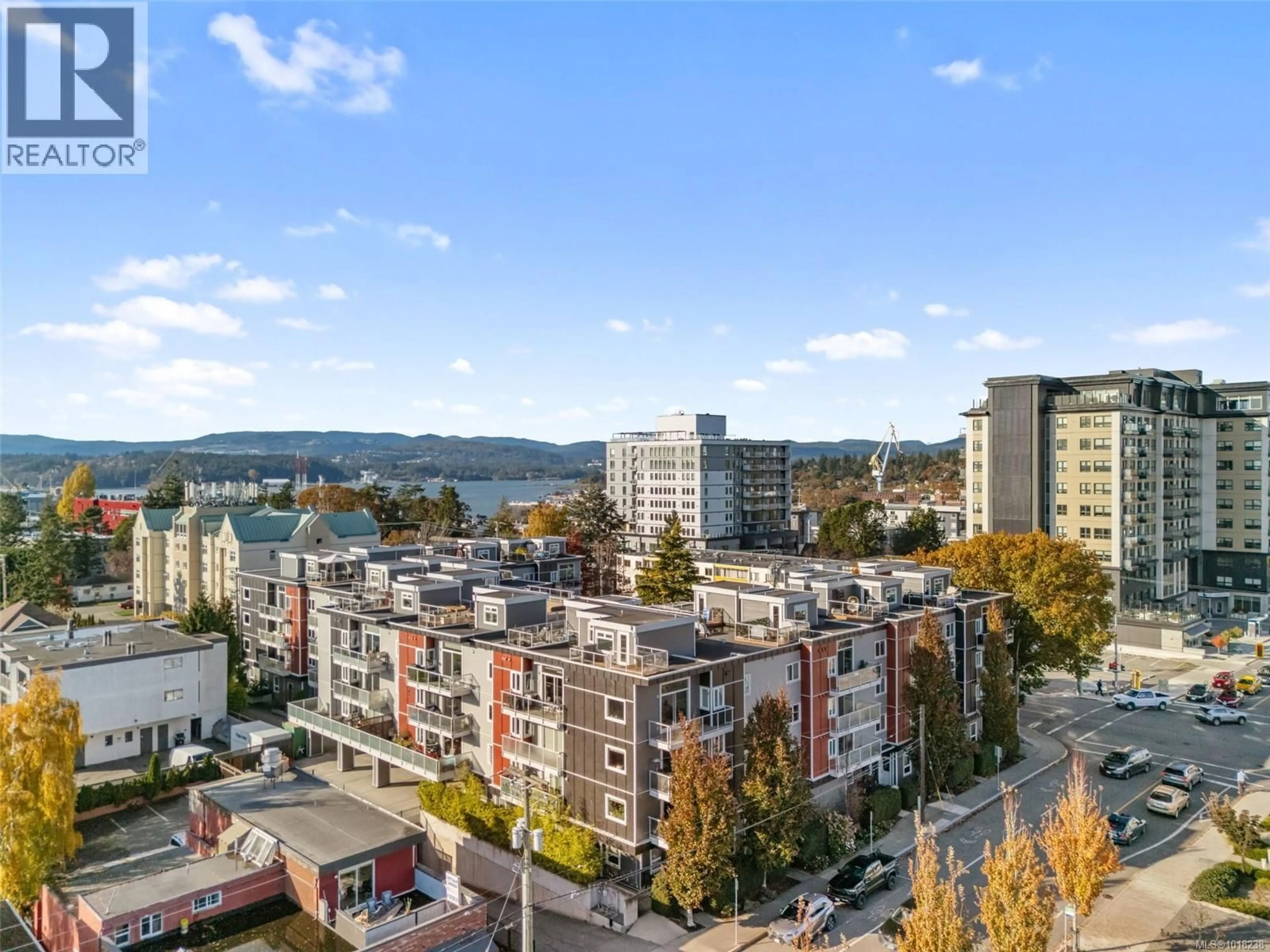 A pic from outside/outdoor area/front of a property/back of a property/a pic from drone, city buildings view from balcony for 410 - 1315 ESQUIMALT ROAD, Esquimalt British Columbia V9A3P4
