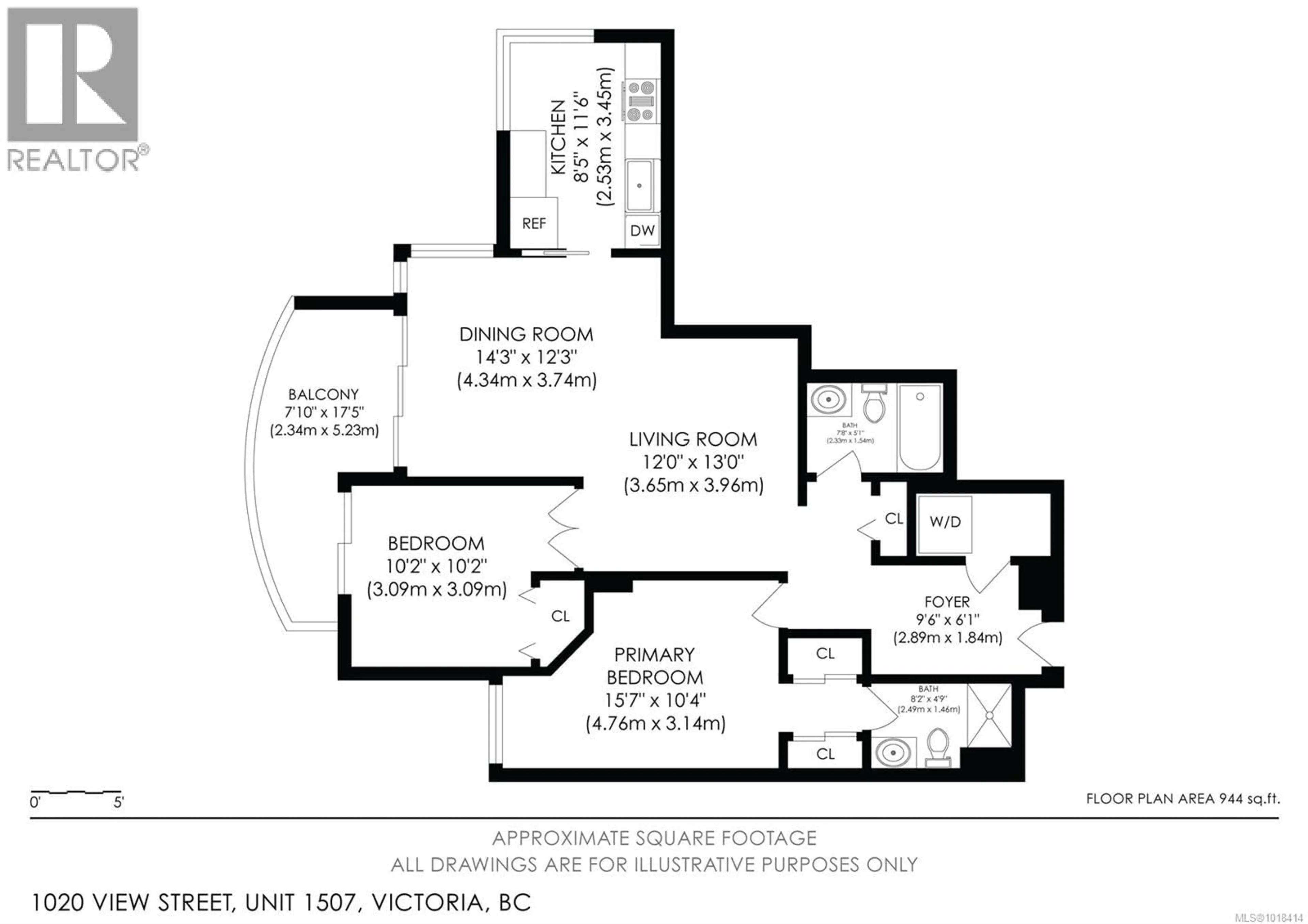Floor plan for 1507 - 1020 VIEW STREET, Victoria British Columbia V8V4Y4