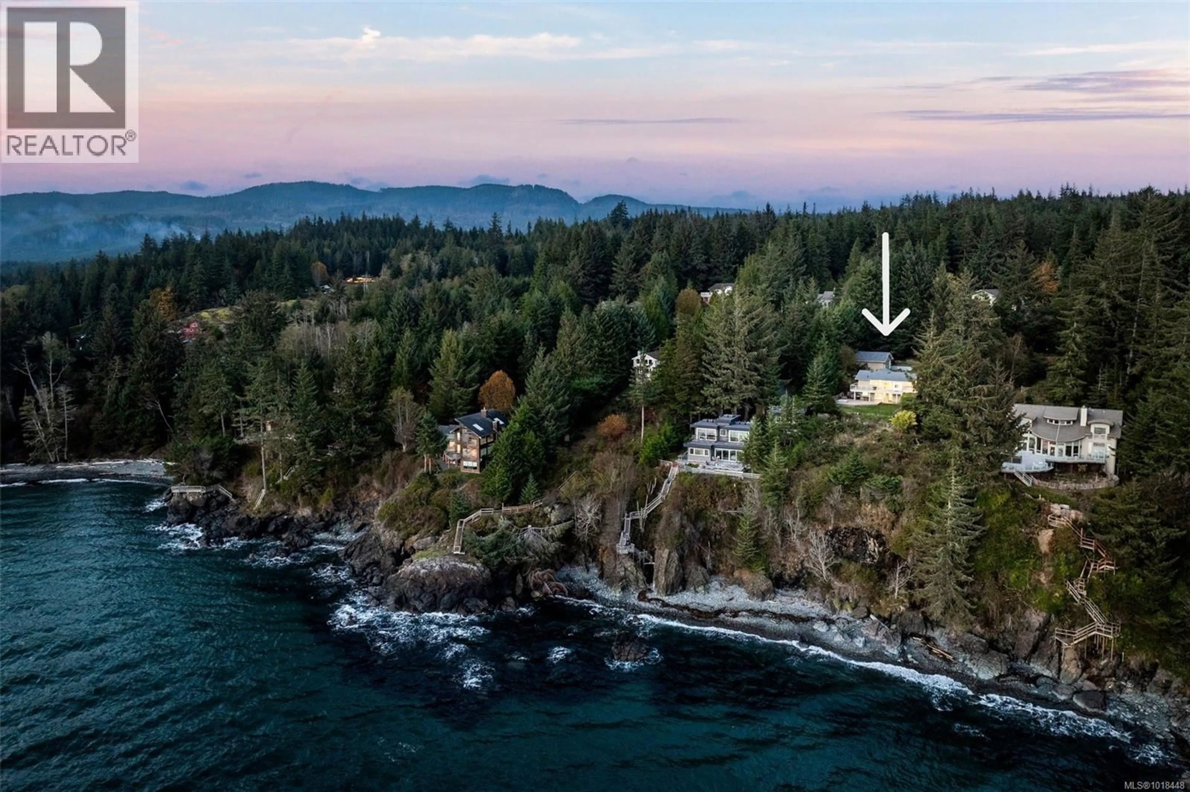 A pic from outside/outdoor area/front of a property/back of a property/a pic from drone, water/lake/river/ocean view for 2594 SEASIDE DRIVE, Sooke British Columbia V9Z1G7