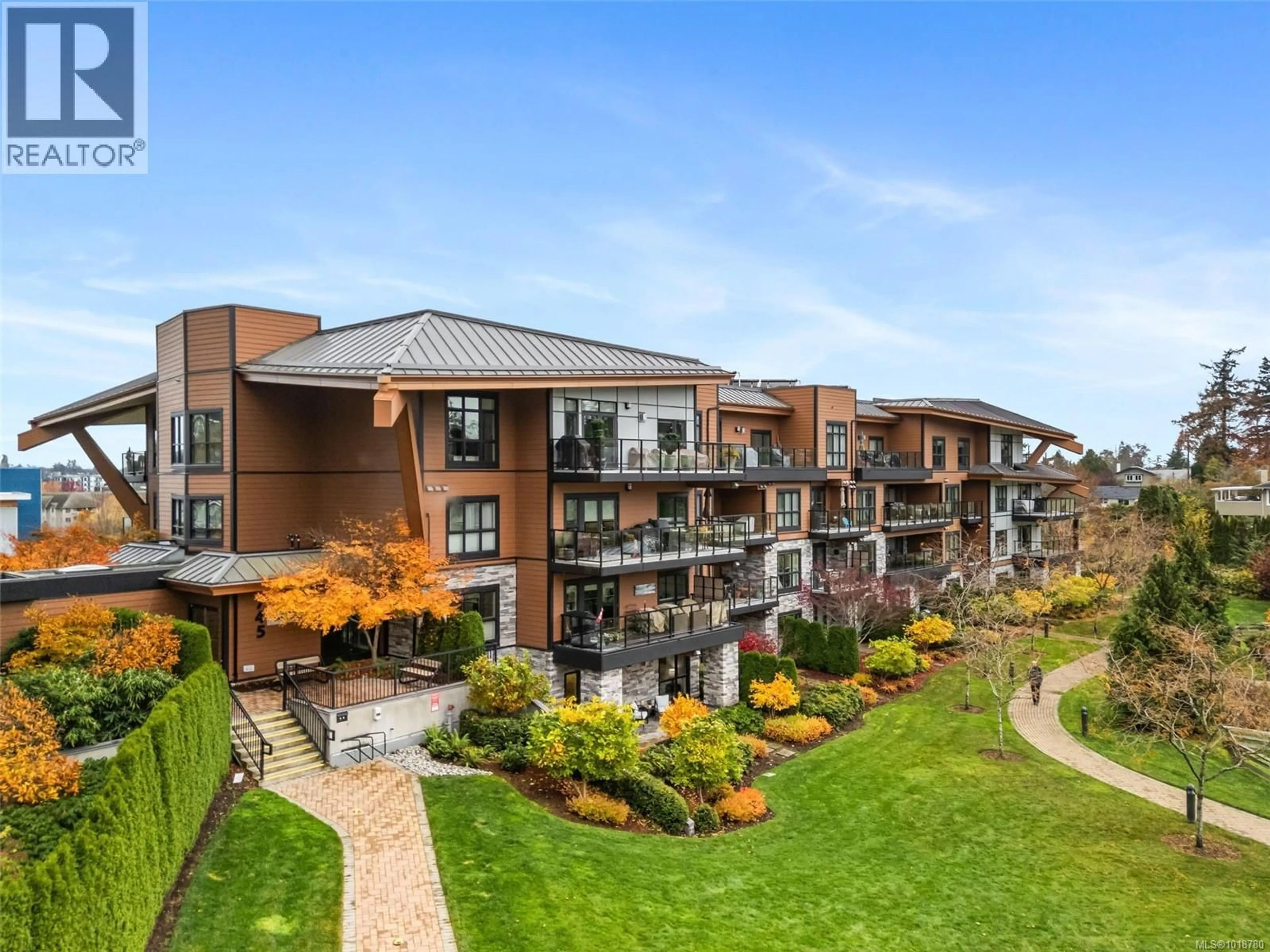 A pic from outside/outdoor area/front of a property/back of a property/a pic from drone, unknown for 112 - 745 TRAVINO LANE, Saanich British Columbia V8Z0E5