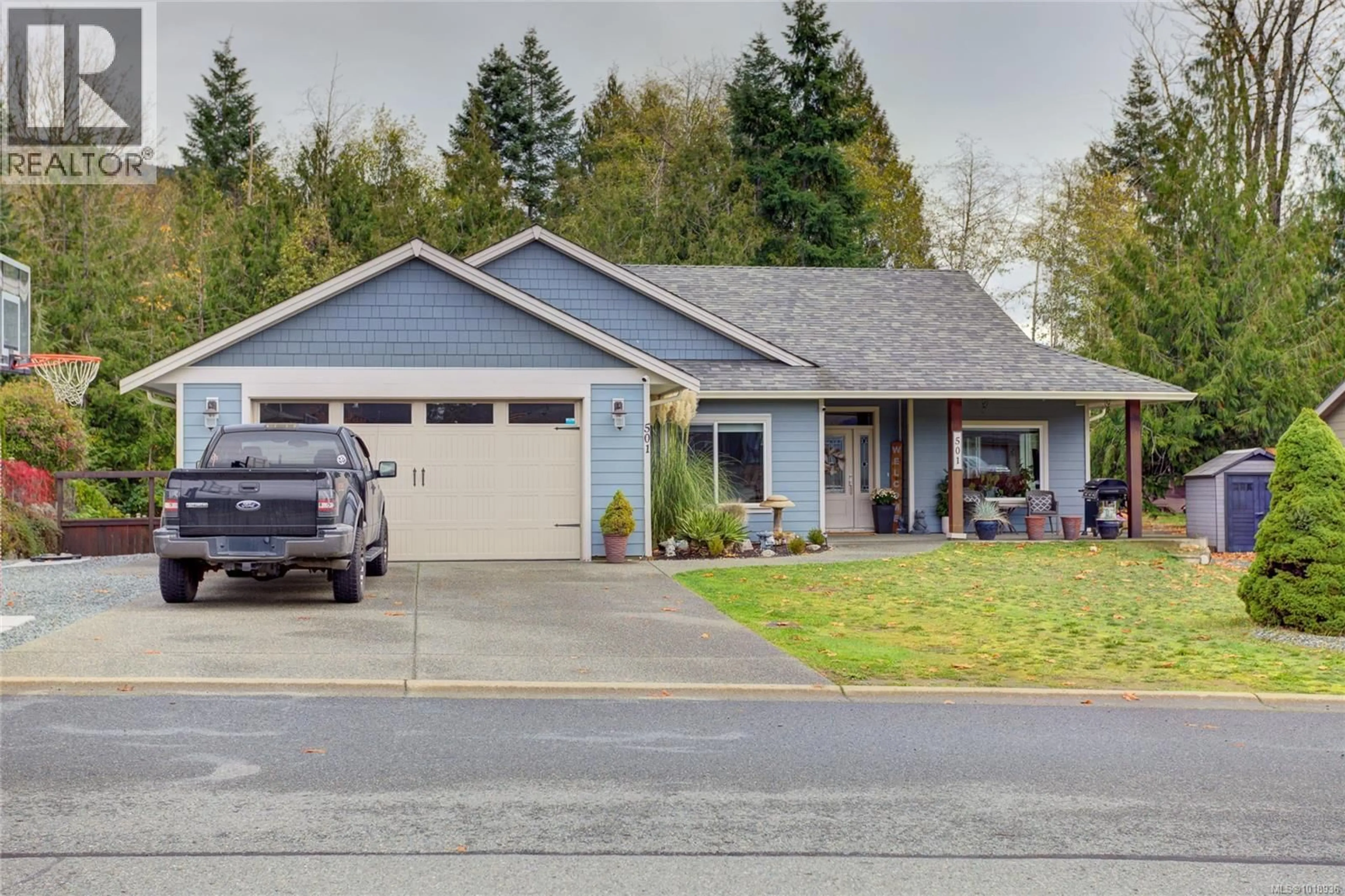 Home with vinyl exterior material, street for 501 MOUNTAIN VIEW DRIVE, Lake Cowichan British Columbia V0R2G1