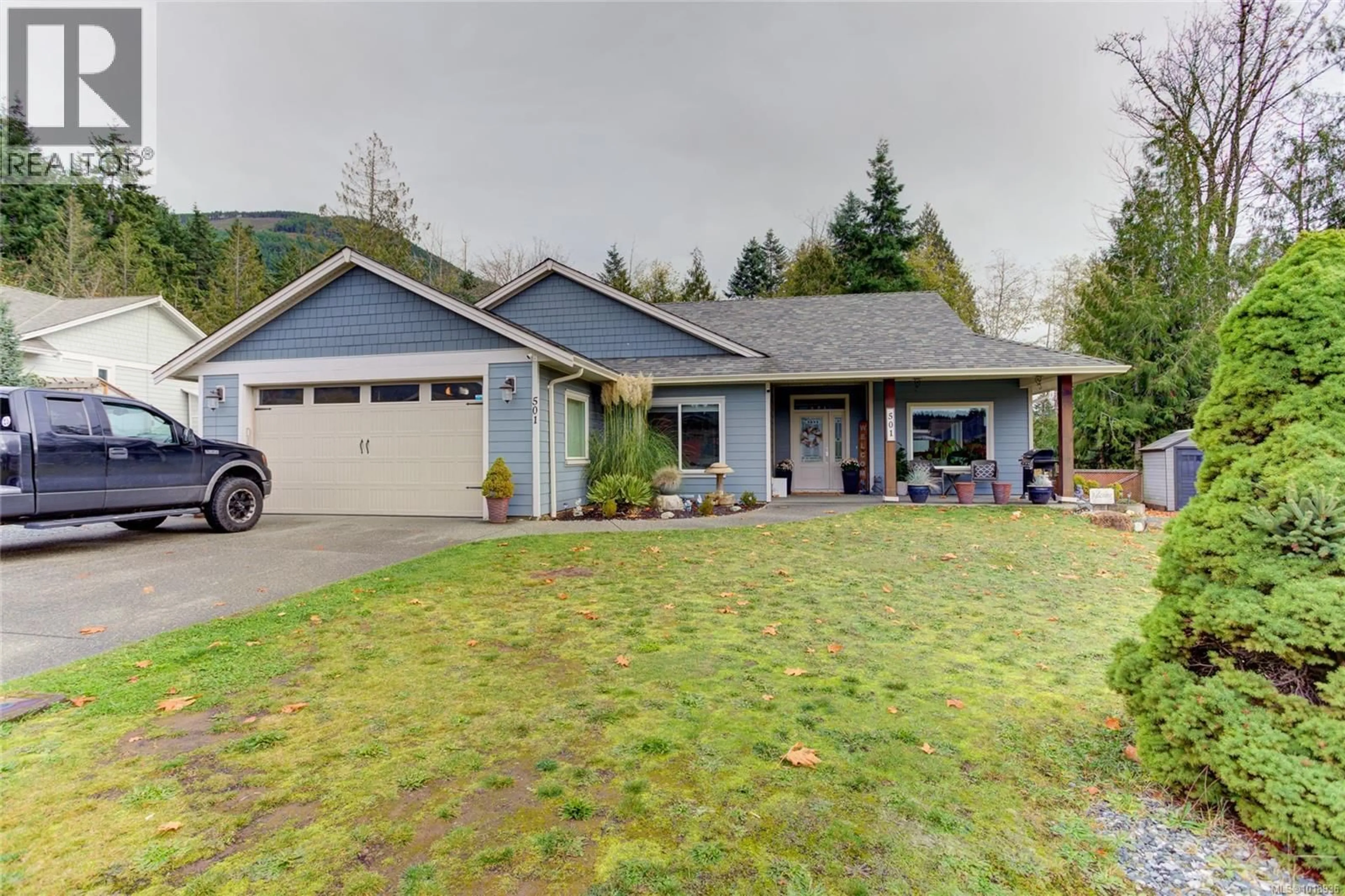 Home with vinyl exterior material, street for 501 MOUNTAIN VIEW DRIVE, Lake Cowichan British Columbia V0R2G1