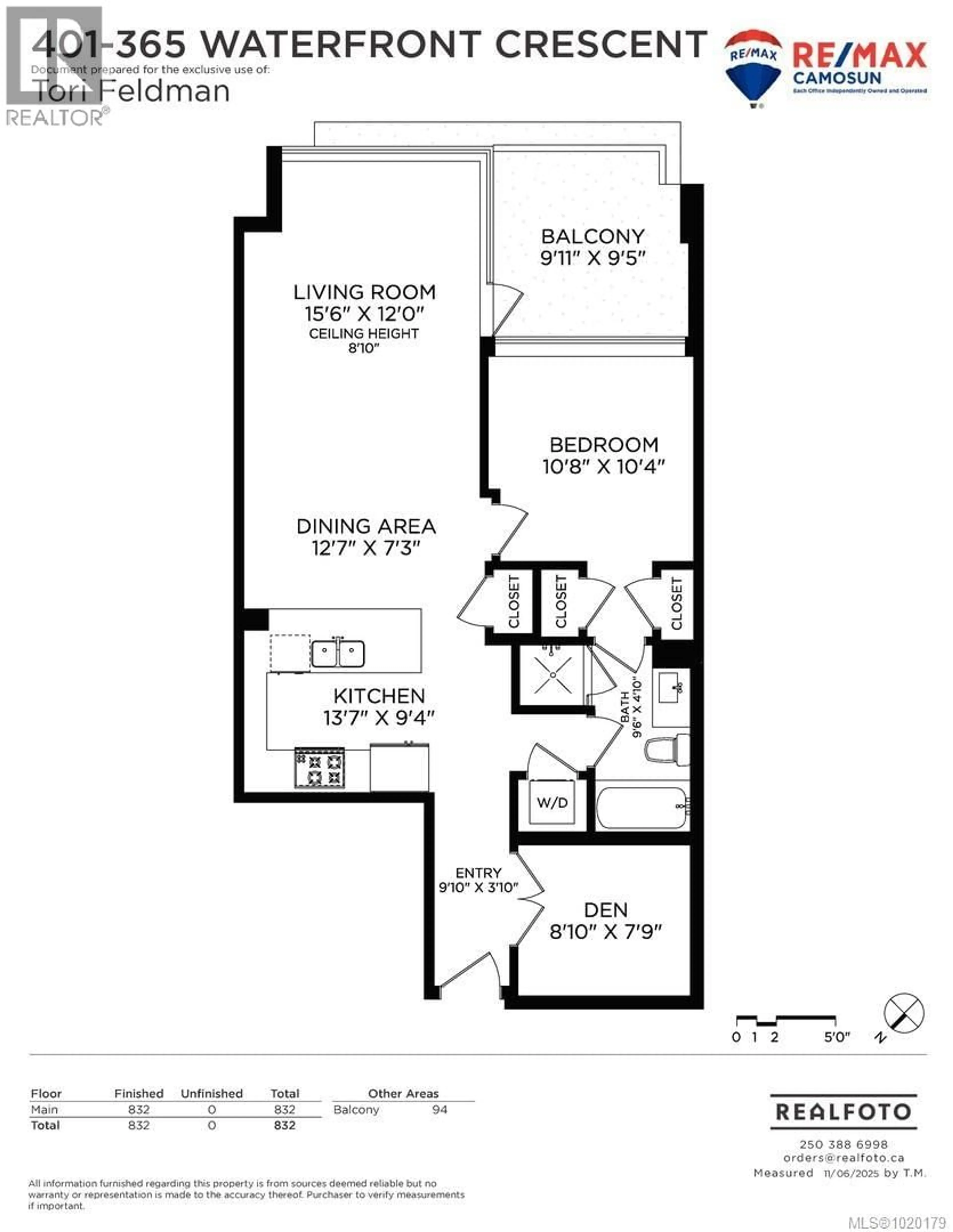 Floor plan for 401 - 365 WATERFRONT CRESCENT, Victoria British Columbia V8T0A6